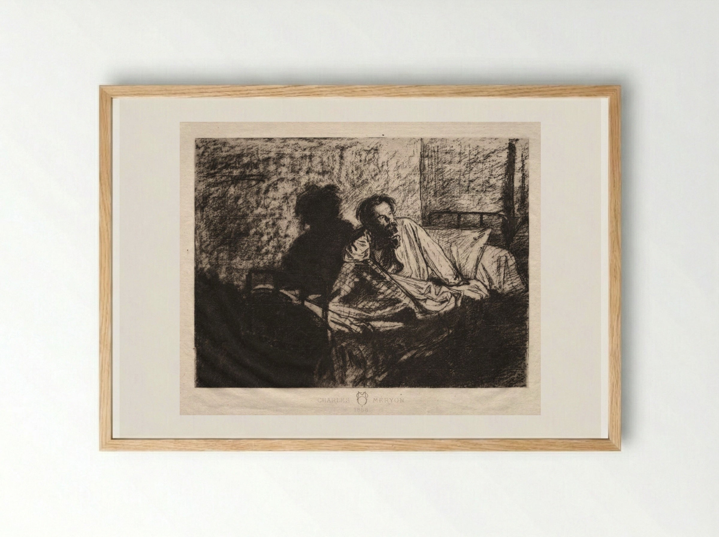 Portrait of Meryon Sitting Up in Bed - Léopold Flameng - Framed Print Wood