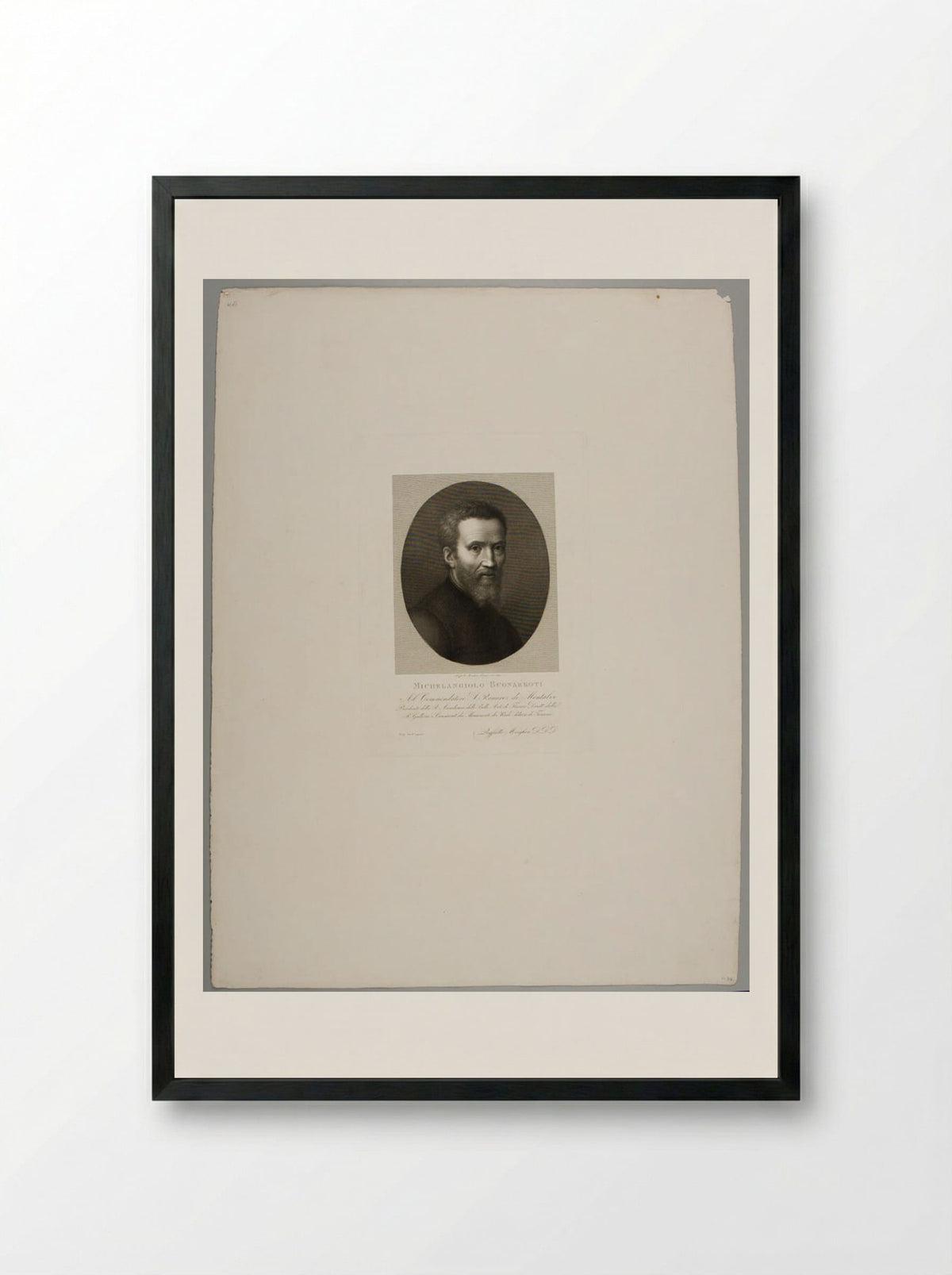 Portrait of Michelangelo Buonarroti - Raphael Morghen - Framed Print Black
