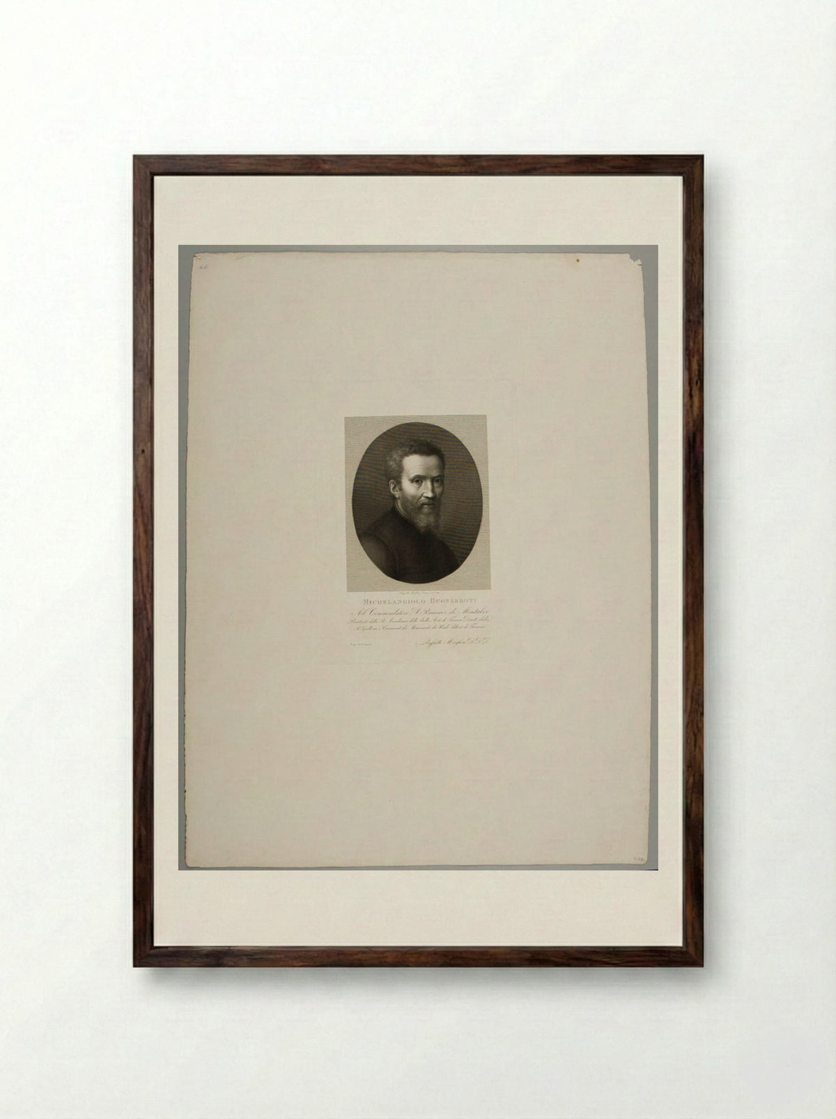 Portrait of Michelangelo Buonarroti - Raphael Morghen - Framed Print Dark Wood