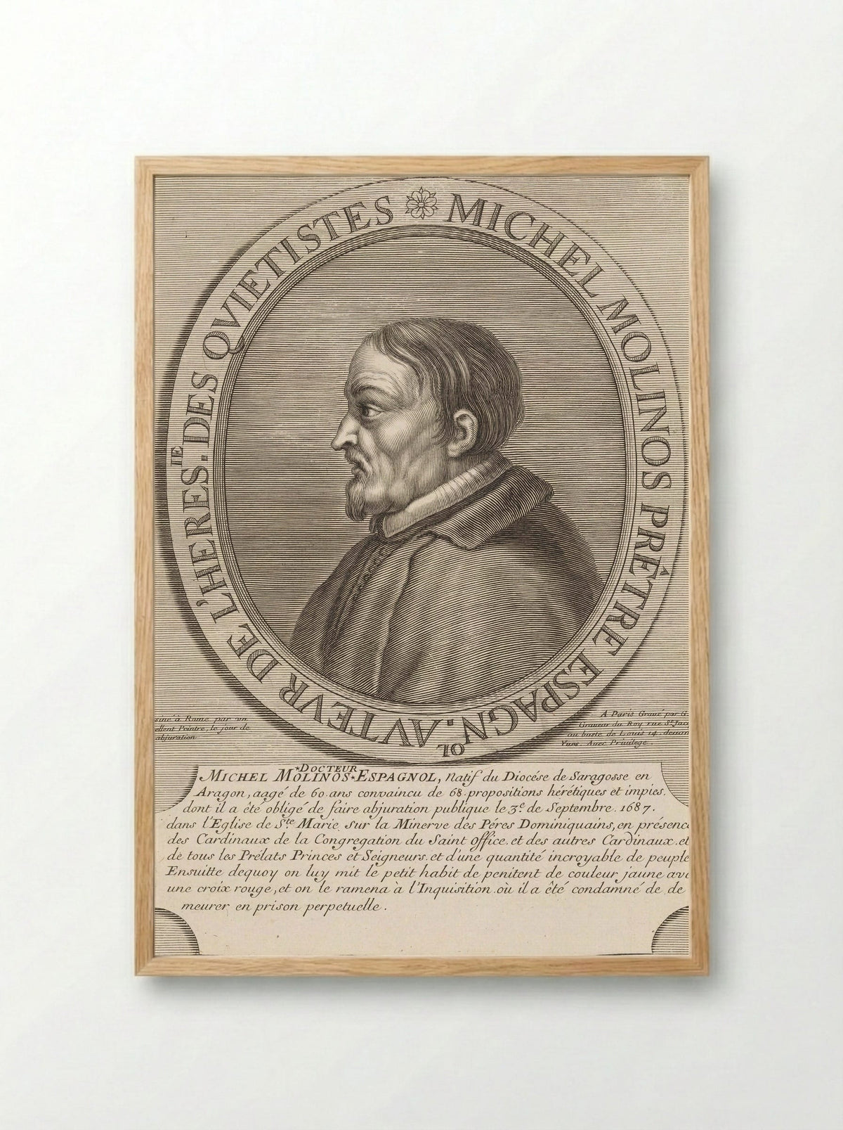 Portrait of Miguel de Molinos - Guillaume Vallet - Framed Print Wood