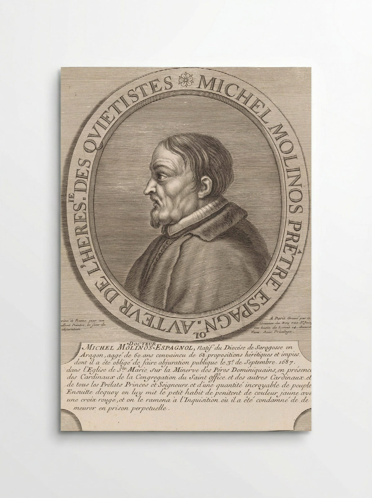 Portrait of Miguel de Molinos - Guillaume Vallet - Poster