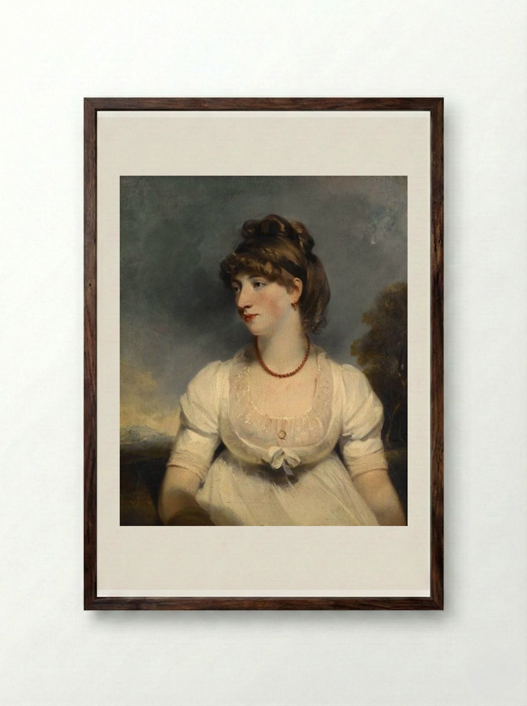Portrait of Miss Fisher - John Hoppner - Framed Print Dark Wood
