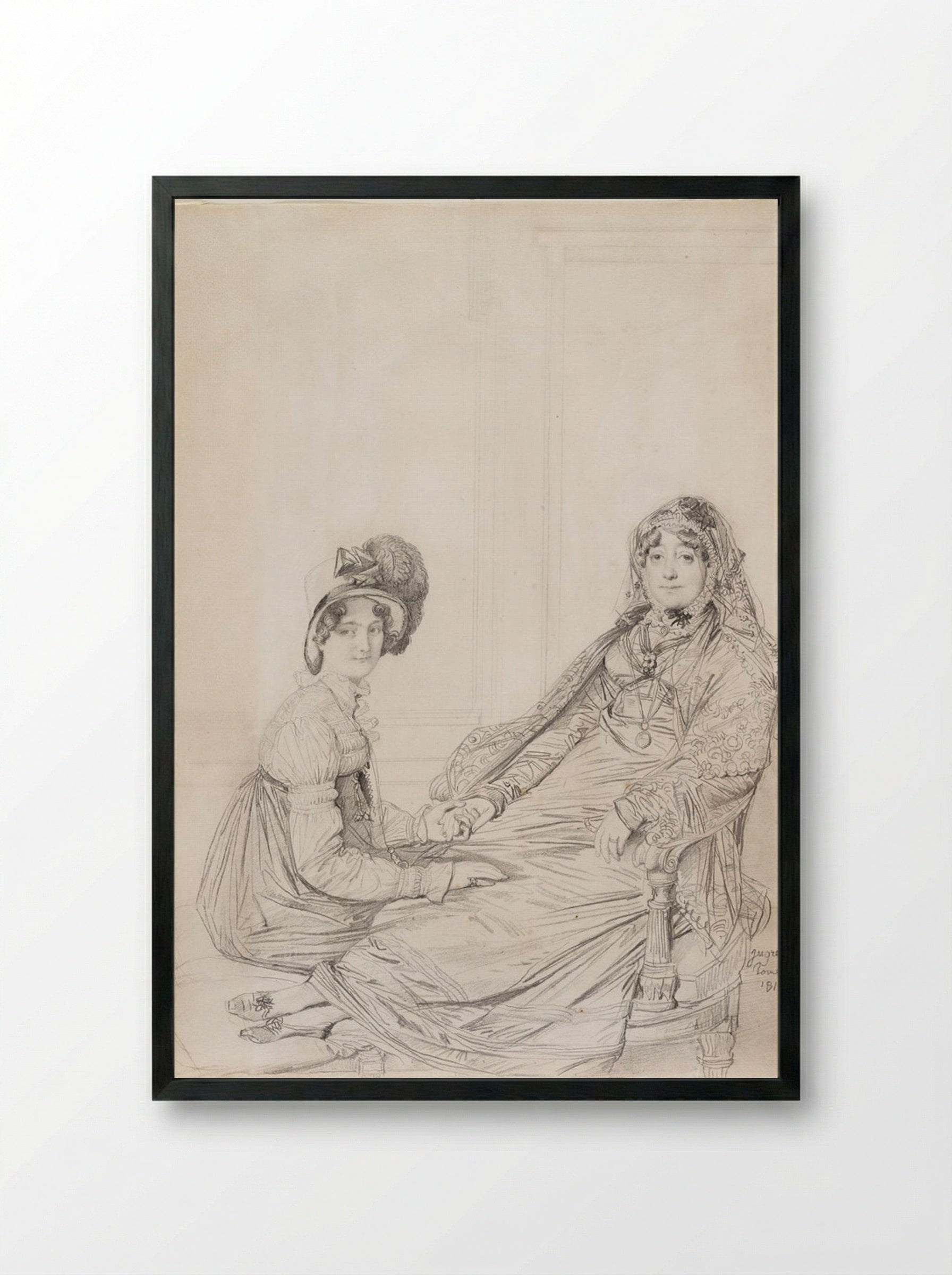 Portrait of Mrs. George Vesey and Her Daughter Elizabeth Vesey - Jean-Auguste-Dominique Ingres - Framed Print Black