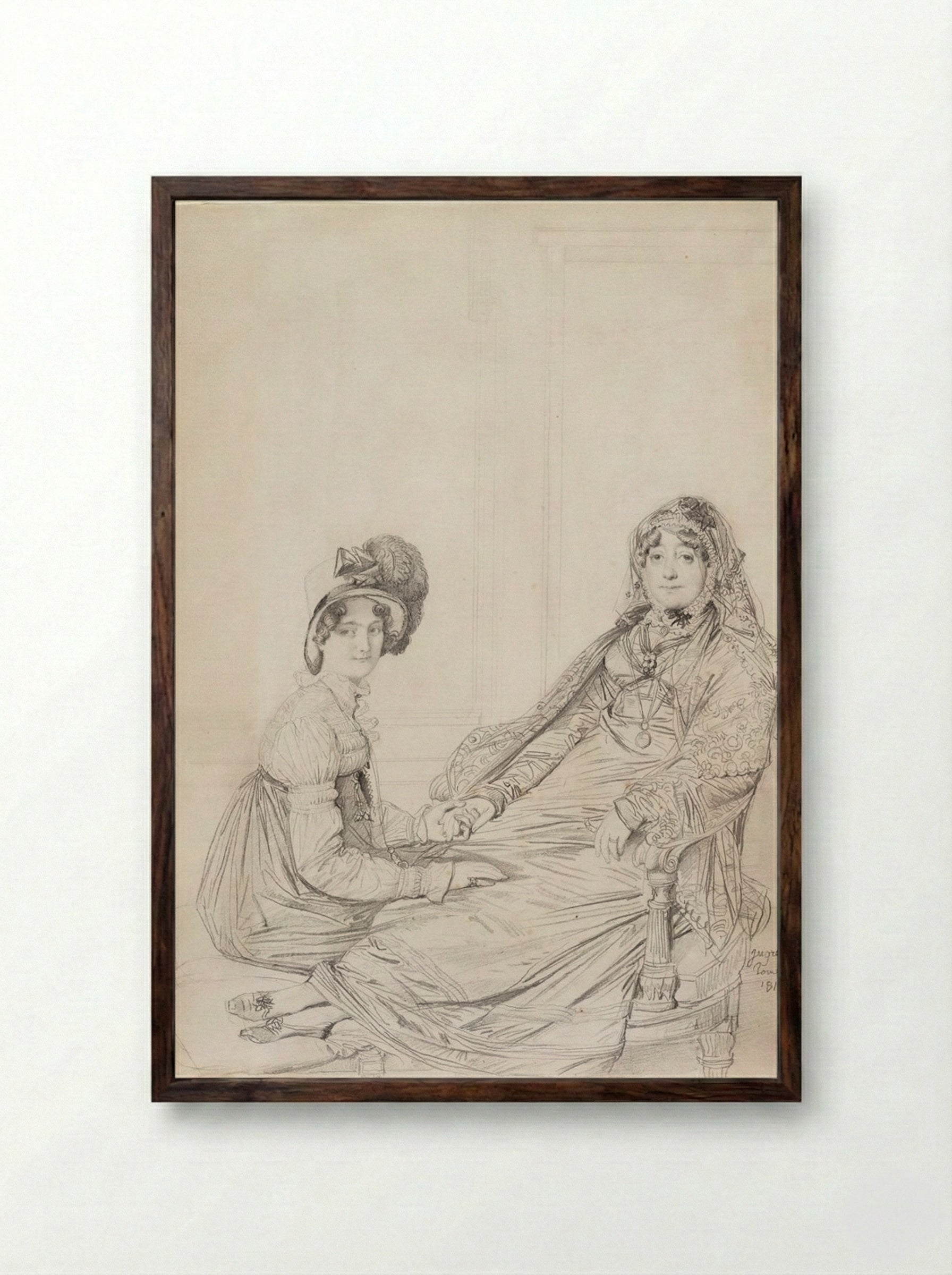 Portrait of Mrs. George Vesey and Her Daughter Elizabeth Vesey - Jean-Auguste-Dominique Ingres - Framed Print Dark Wood