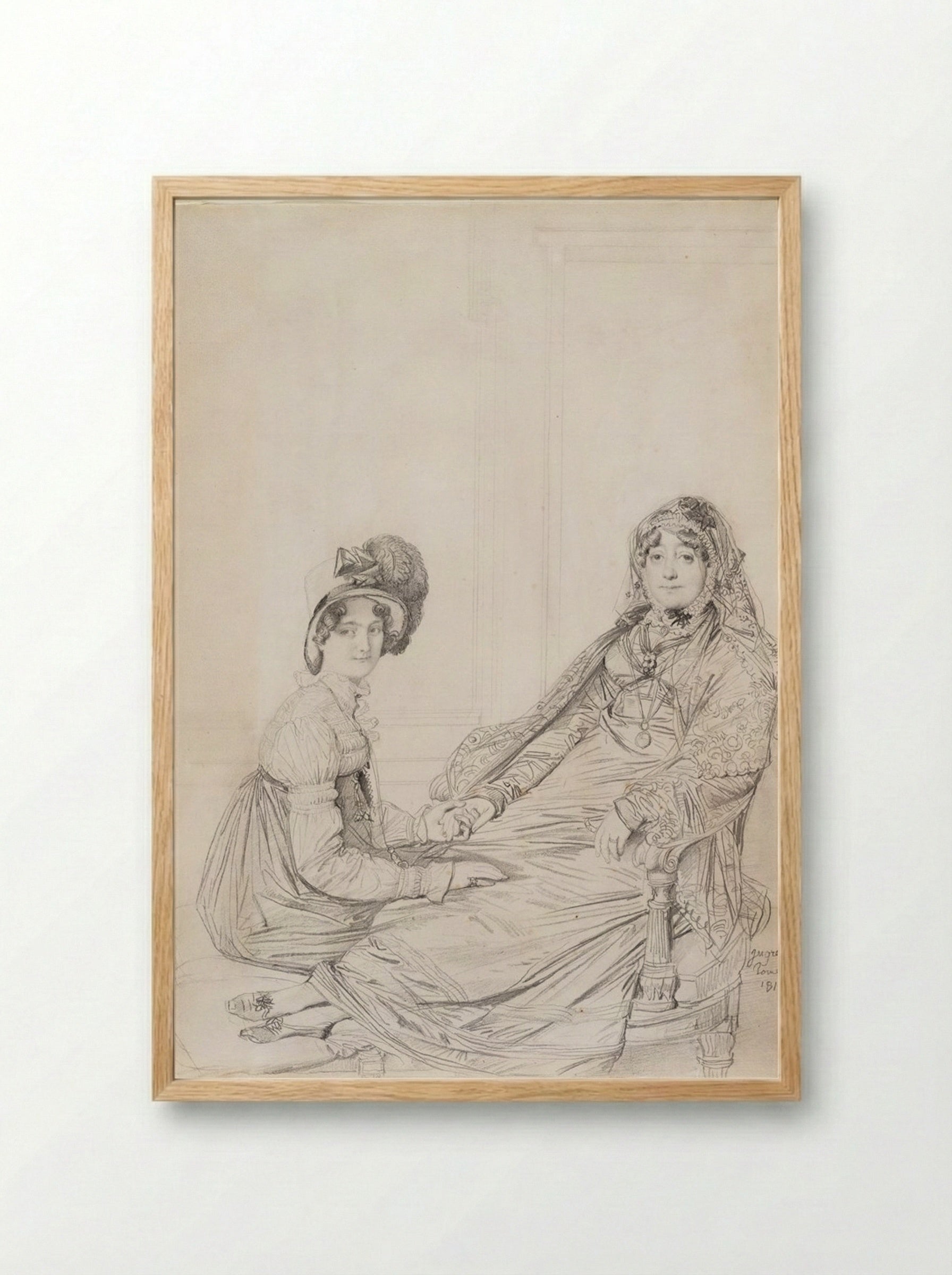Portrait of Mrs. George Vesey and Her Daughter Elizabeth Vesey - Jean-Auguste-Dominique Ingres - Framed Print Wood