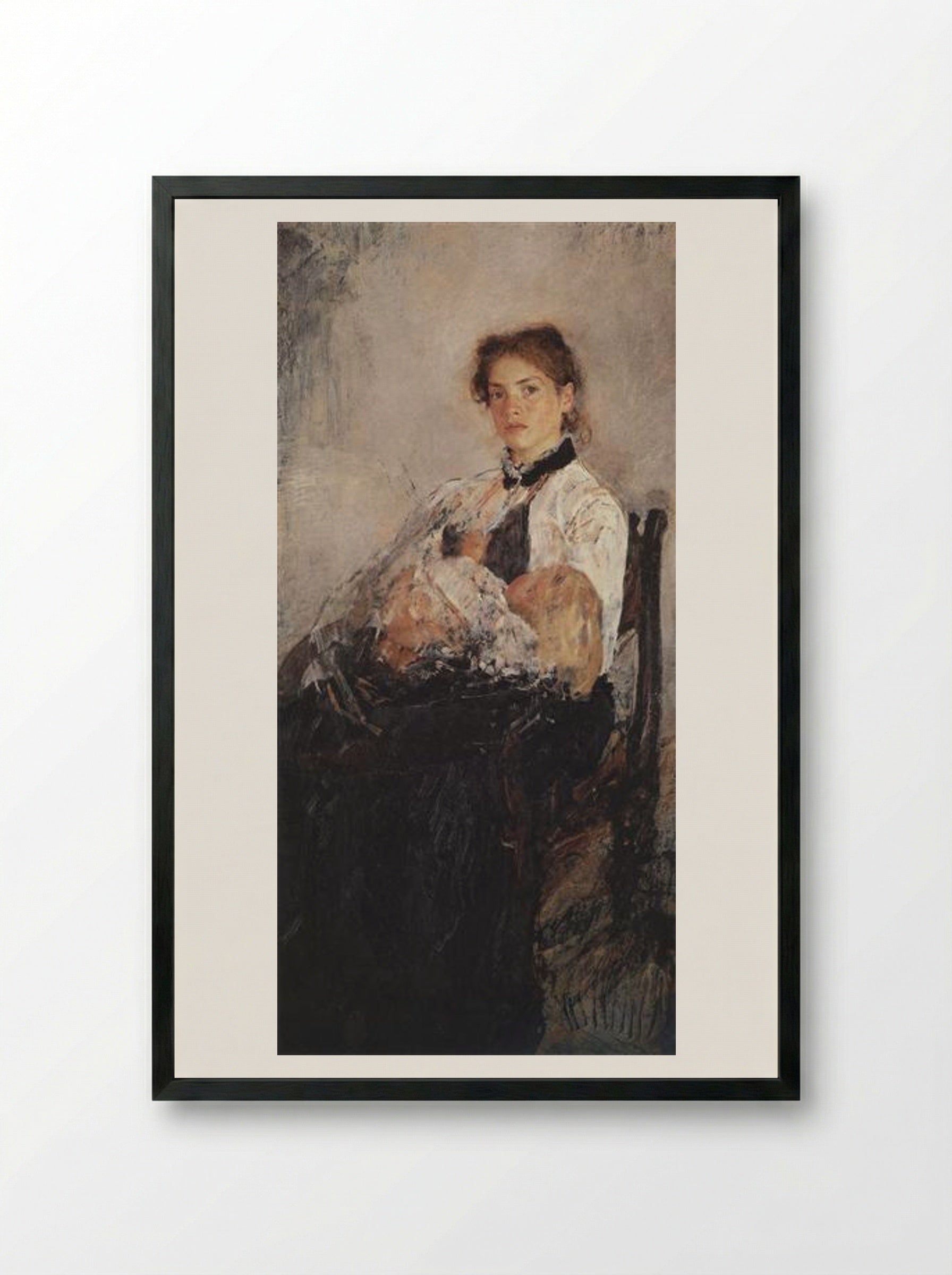 Portrait of Nadezhda Derviz with Her Child - Valentin Serov - Framed Print Black