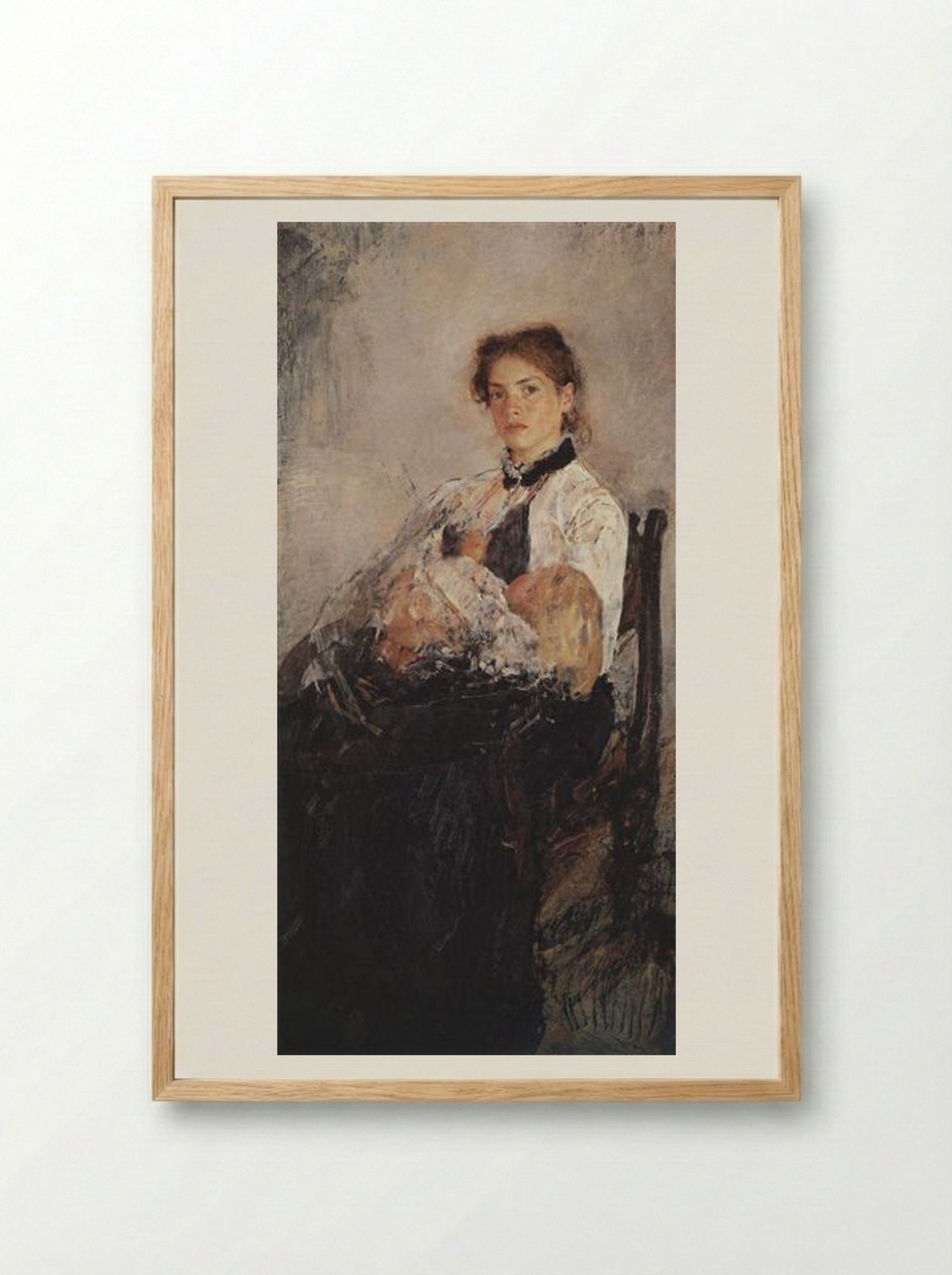 Portrait of Nadezhda Derviz with Her Child - Valentin Serov - Framed Print Wood