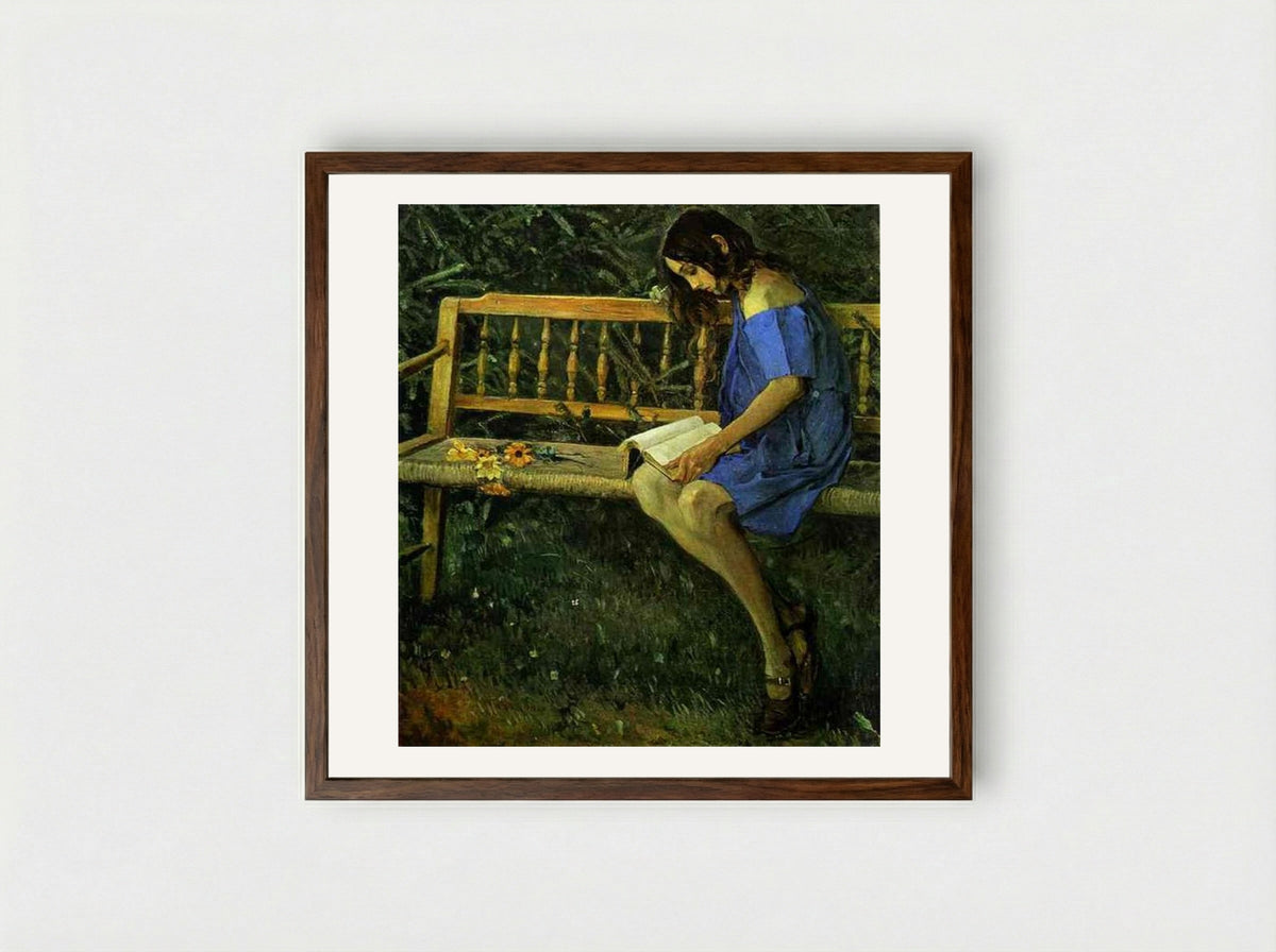 Portrait of Natasha Nesterova (On a Garden Bench) - Mikhail Nesterov - Framed Print Dark Wood