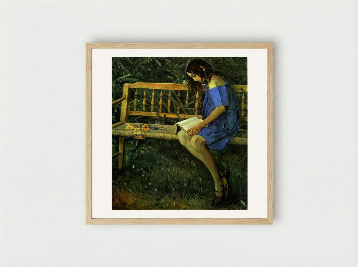 Portrait of Natasha Nesterova (On a Garden Bench) - Mikhail Nesterov - Framed Print Wood