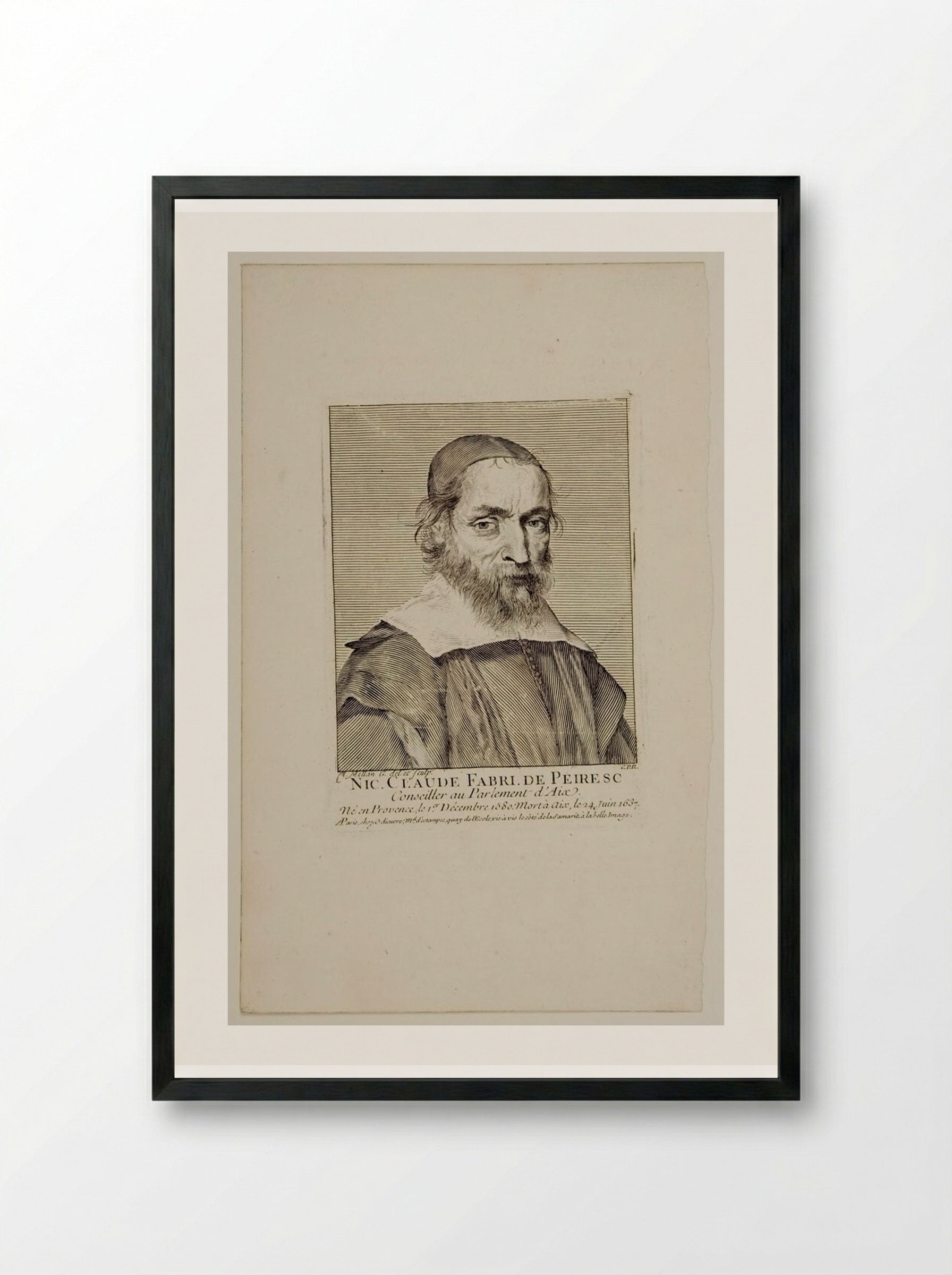 Portrait of Nicolas-Claude Fabri de Peiresc - Claude Mellan - Framed Print Black
