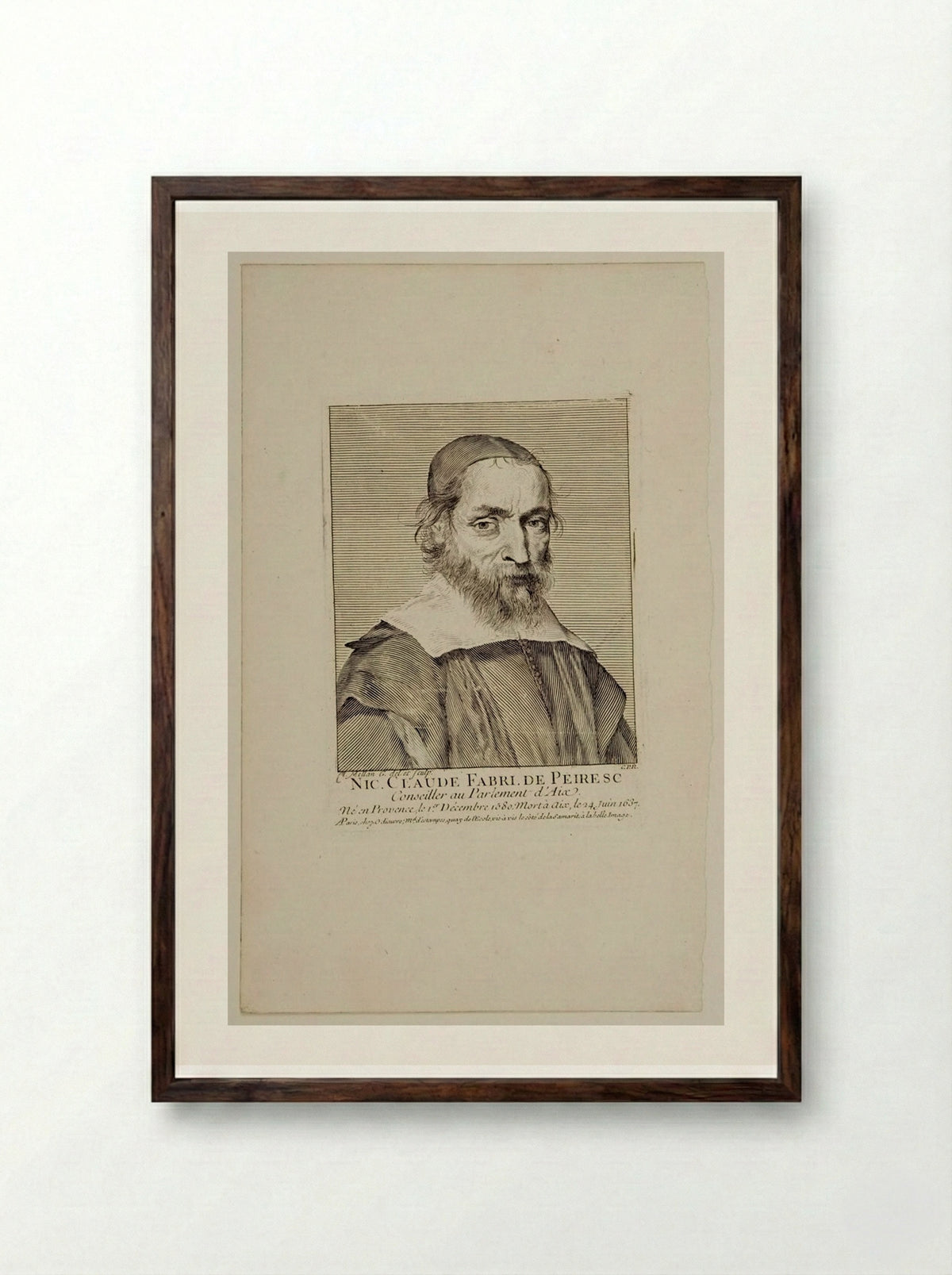 Portrait of Nicolas-Claude Fabri de Peiresc - Claude Mellan - Framed Print Dark Wood