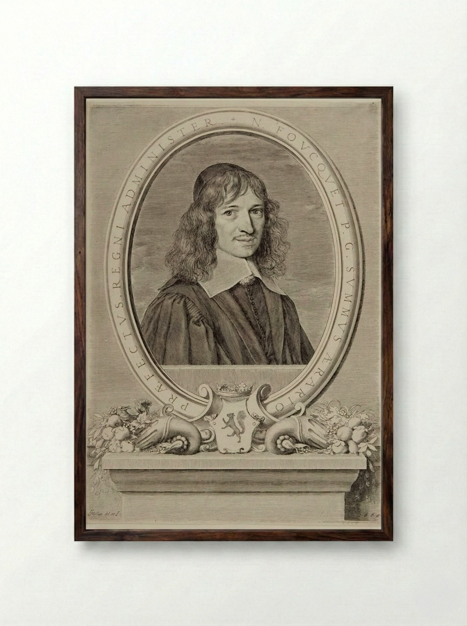 Portrait of Nicolas Fouquet - Claude Mellan - Framed Print Dark Wood