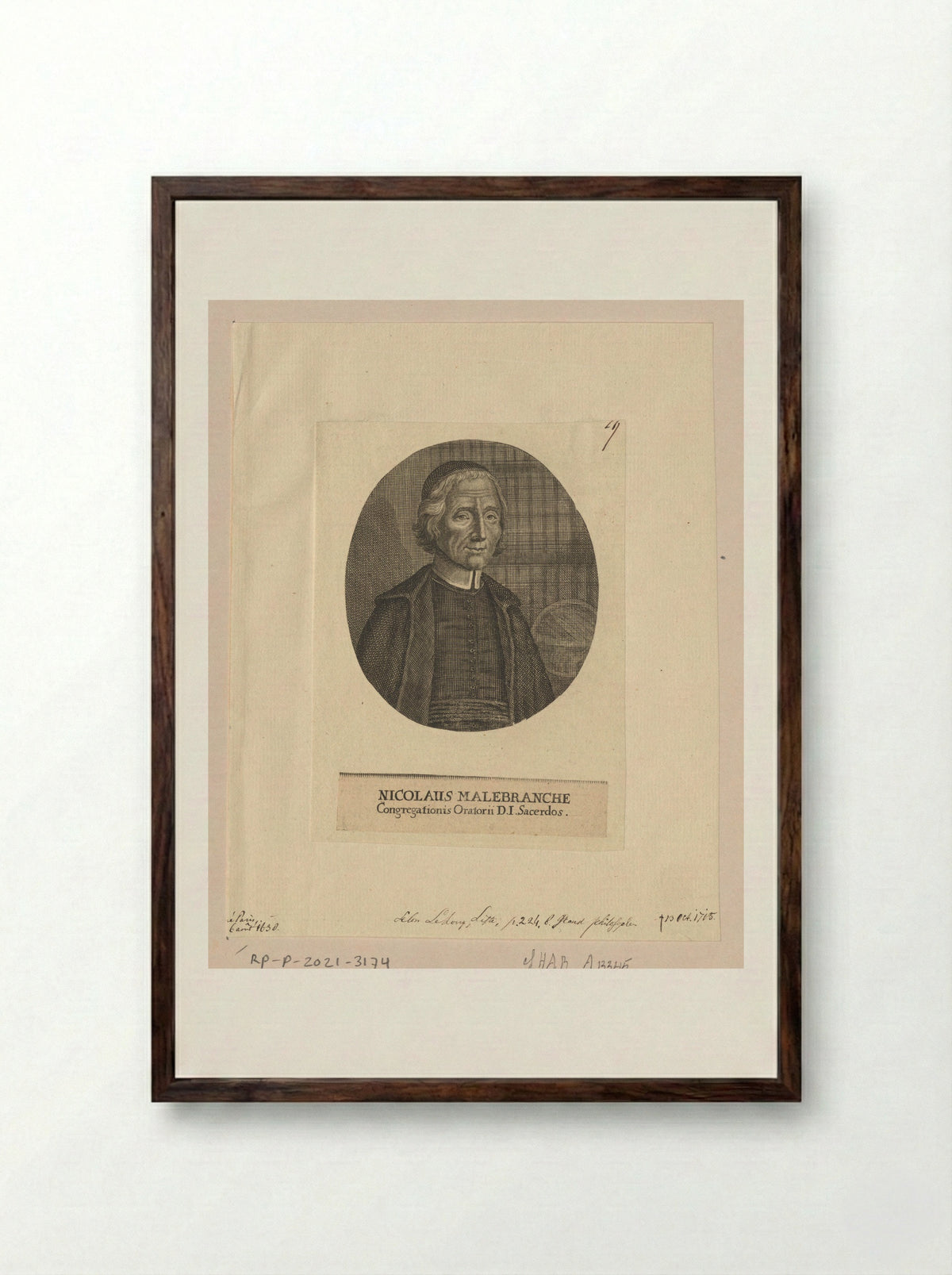 Portrait of Nicolas Malebranche - Jodocus Egidius Krauss - Framed Print Dark Wood