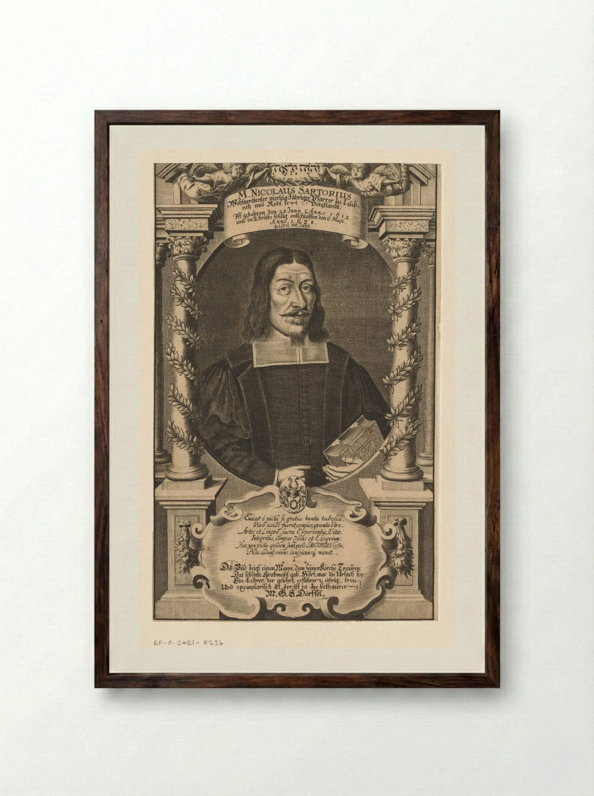 Portrait of Nicolaus Sartorius - Christian Romstet - Framed Print Dark Wood
