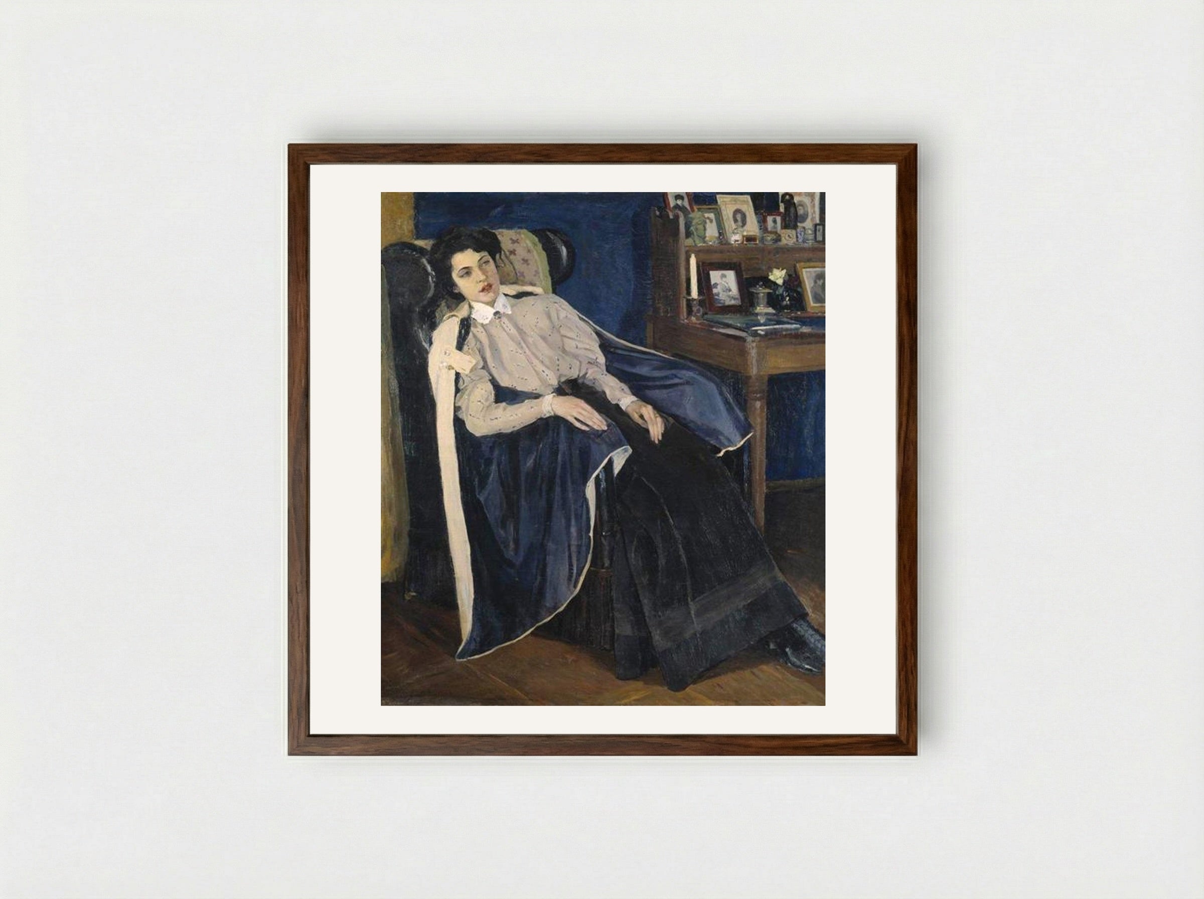 Portrait of O. M. Nesterova, the artist's daughter - Mikhail Nesterov - Framed Print Dark Wood