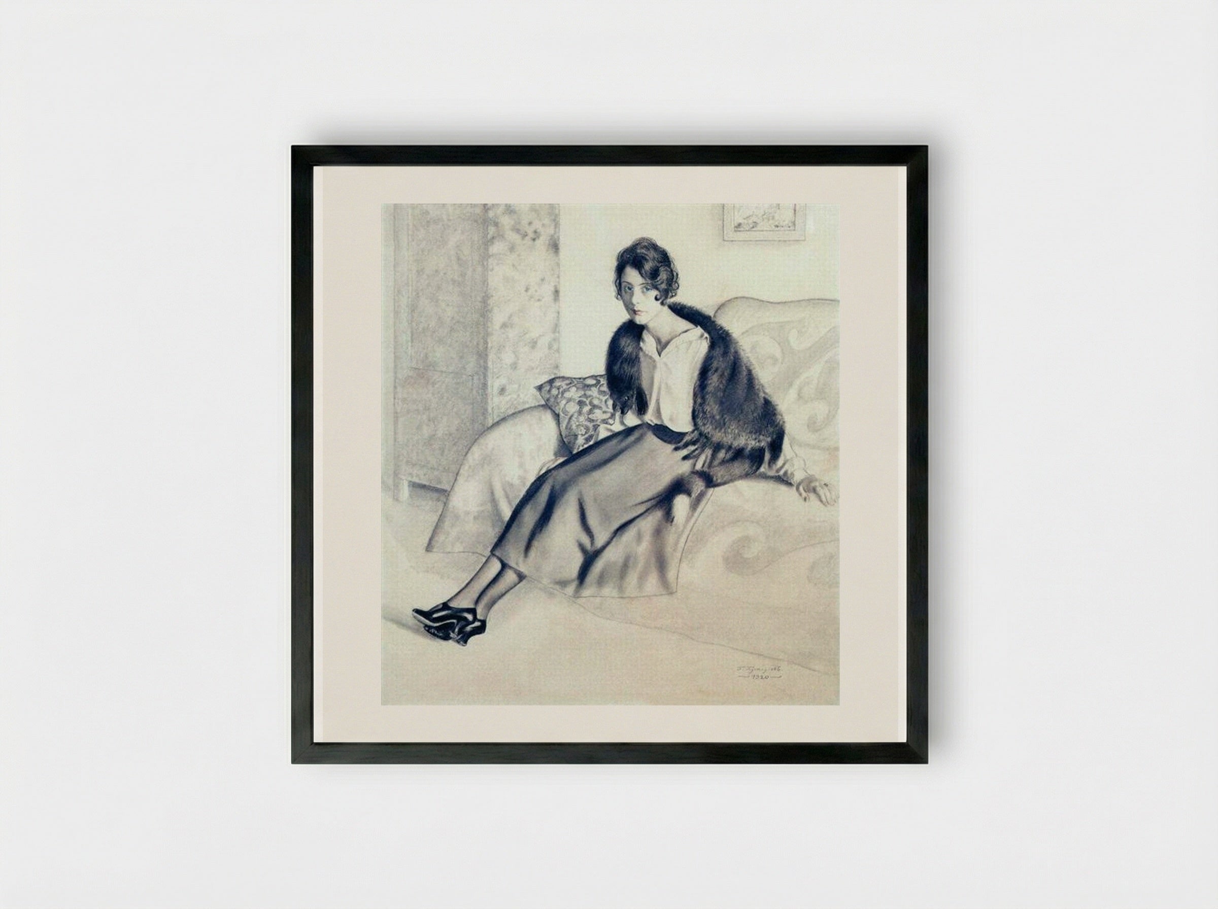 Portrait of O.P. Myasoedova - Boris Kustodiev - Framed Print Black