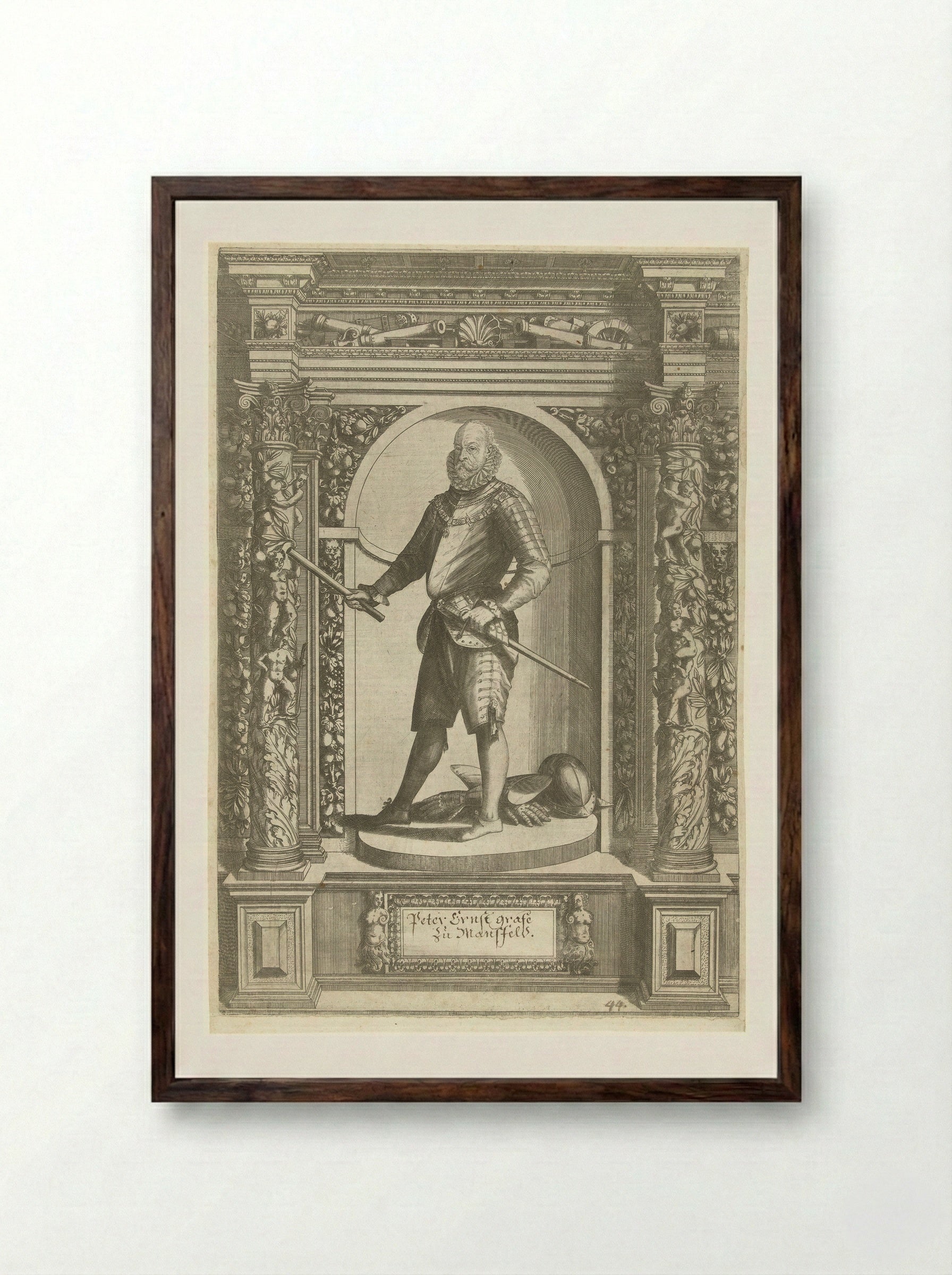 Portrait of Peter Ernst I, Count of Mansfeld-Vorderort - Dominicus Custos - Framed Print Dark Wood