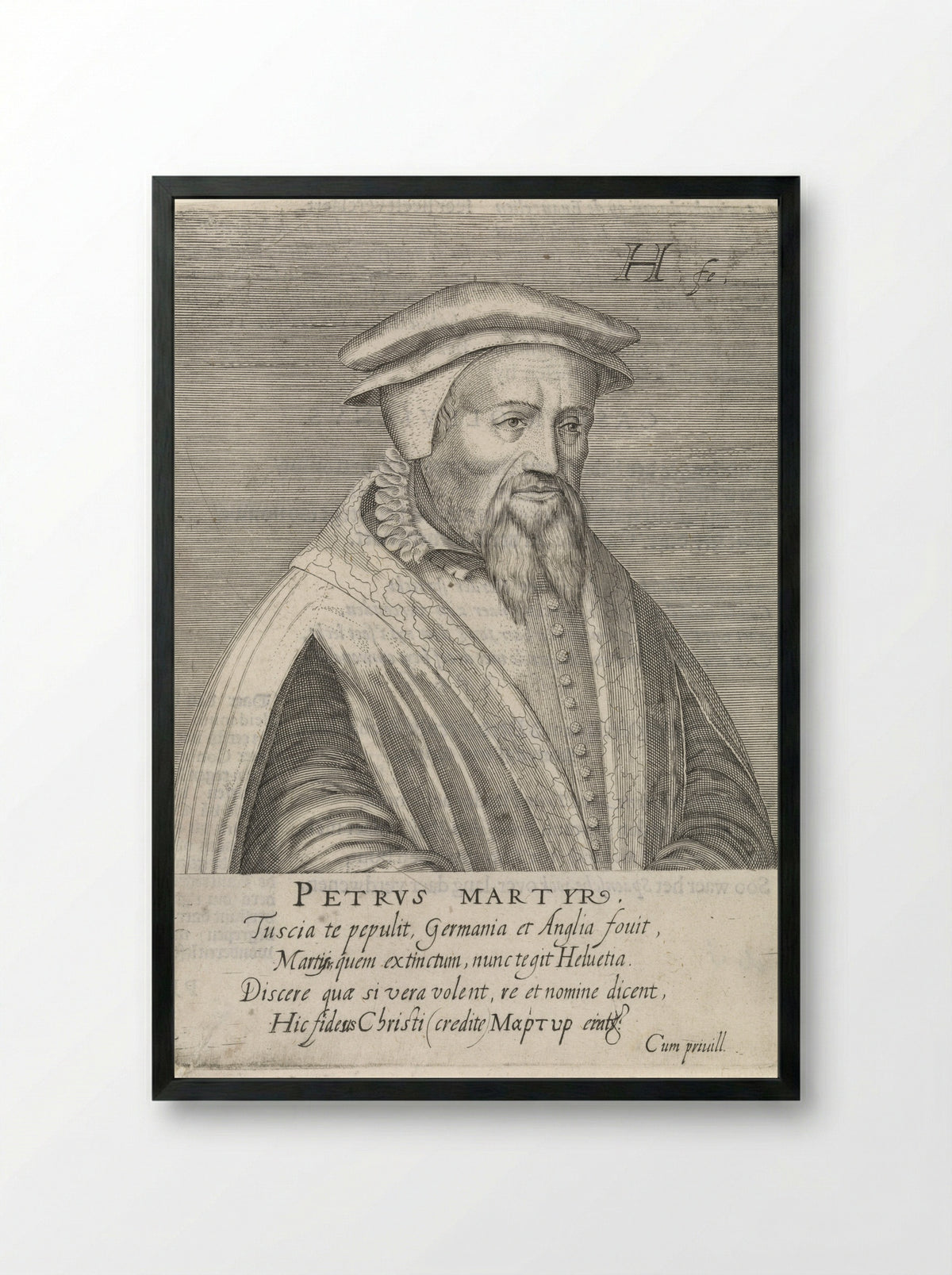 Portrait of Peter Martyr Vermigli - Hendrick Hondius (I) - Framed Print Black