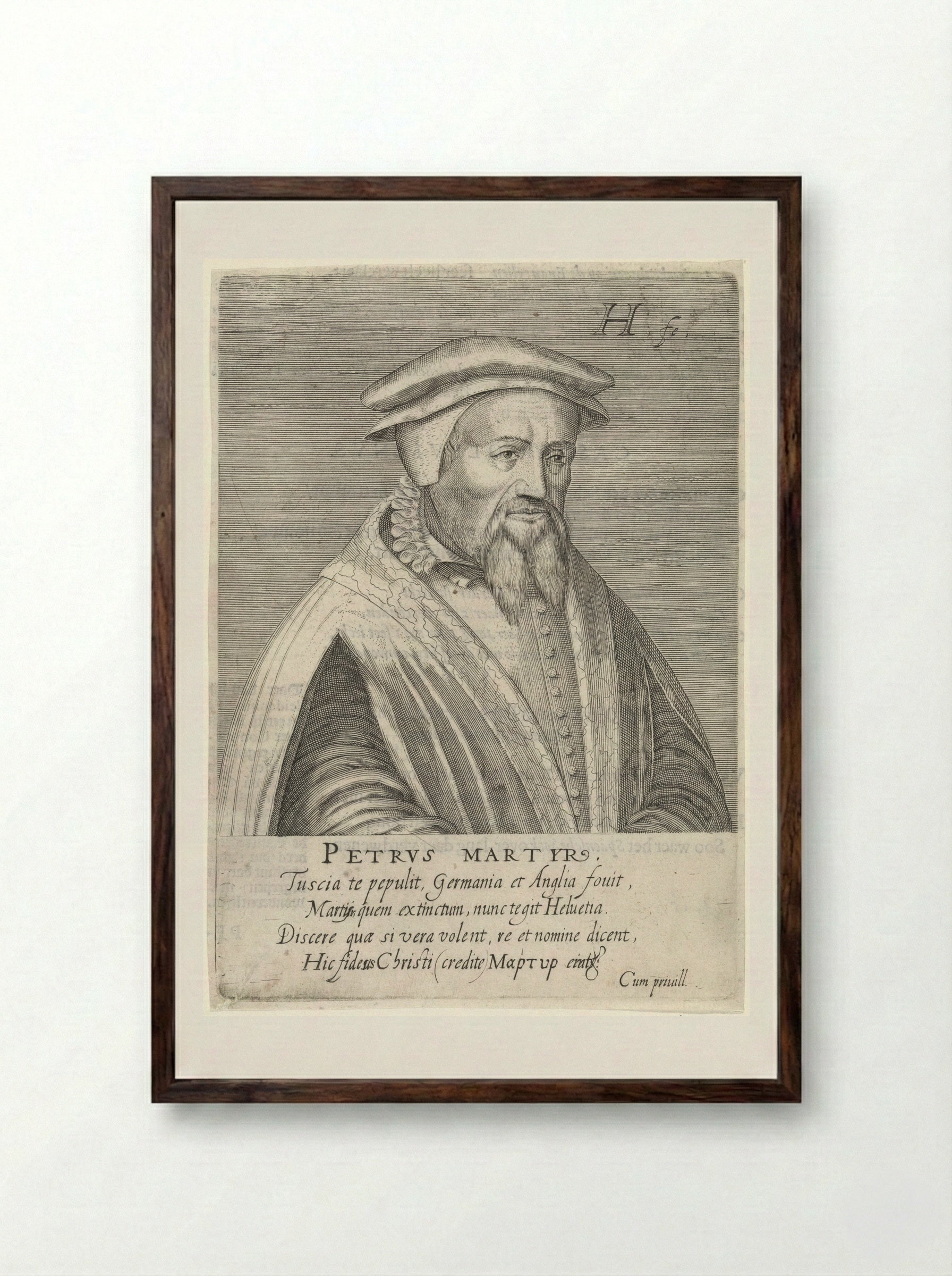 Portrait of Peter Martyr Vermigli - Hendrick Hondius (I) - Framed Print Dark Wood