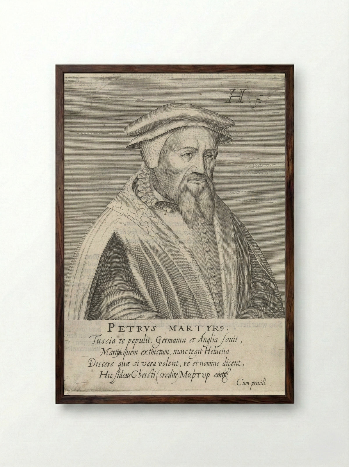 Portrait of Peter Martyr Vermigli - Hendrick Hondius (I) - Framed Print Dark Wood