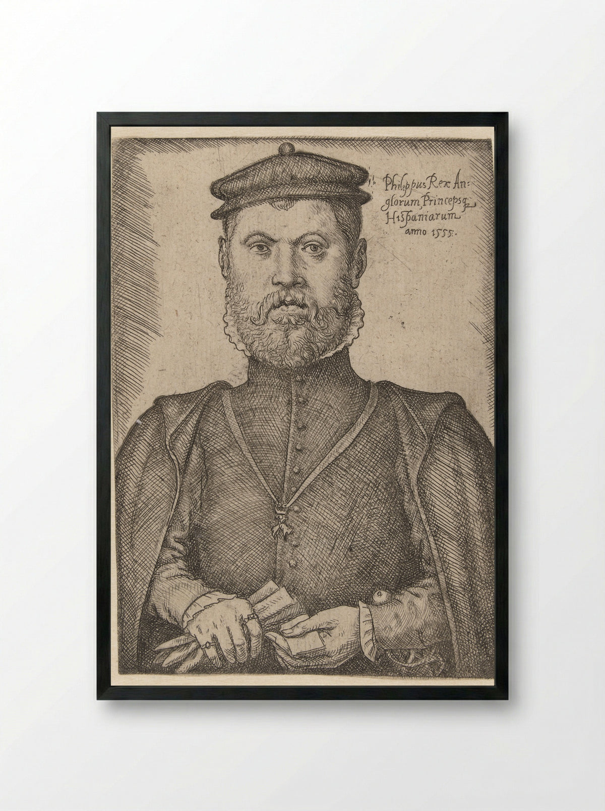Portrait of Philip II of Spain - Jan Cornelisz. Vermeyen - Framed Print Black