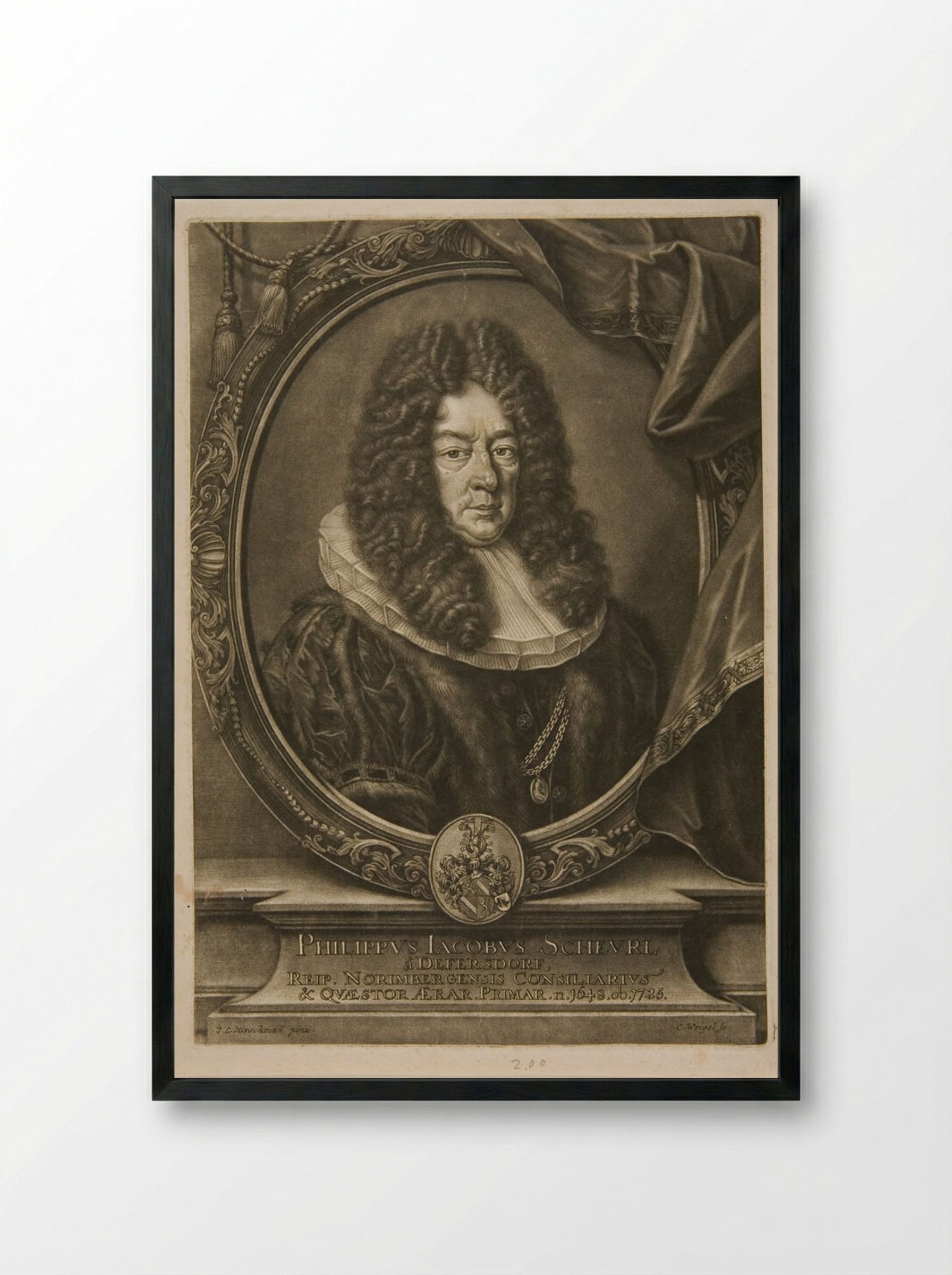 Portrait of Philipp Jacob Scheurl - Christoph Weigel - Framed Print Black
