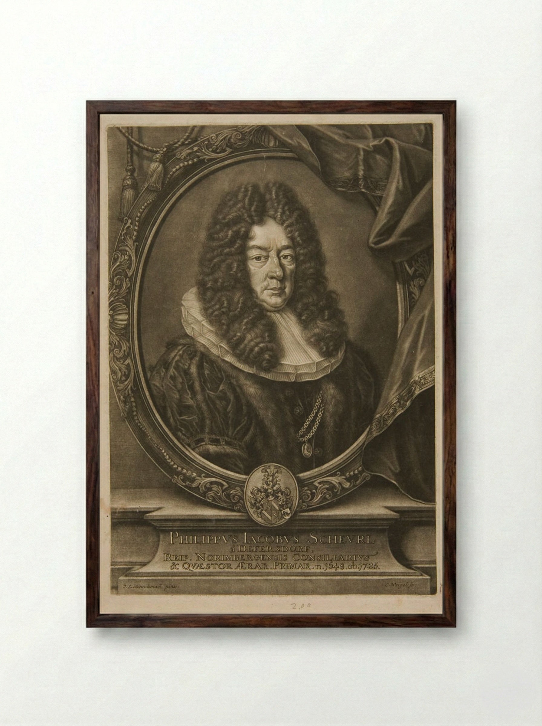 Portrait of Philipp Jacob Scheurl - Christoph Weigel - Framed Print Dark Wood