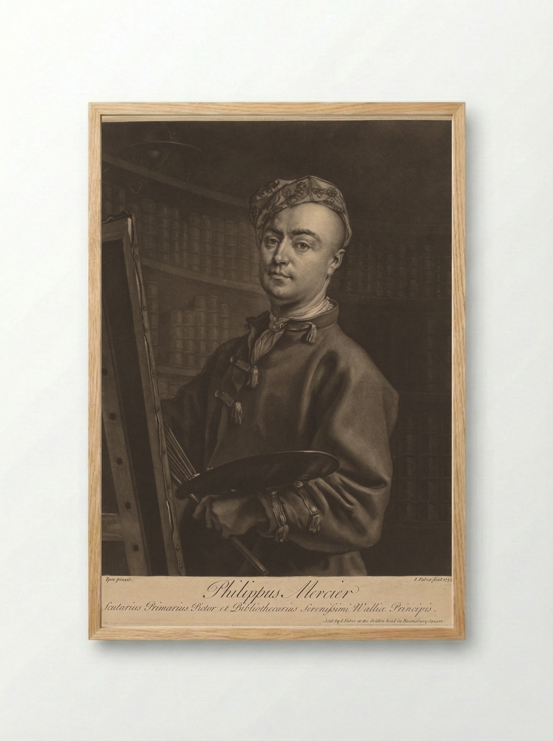 Portrait of Philippe Mercier - John Faber the Younger - Framed Print Wood