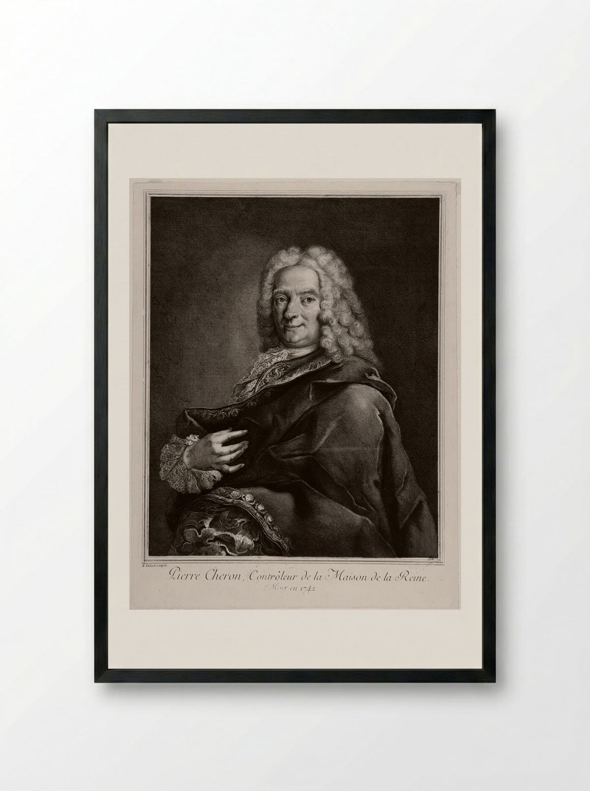 Portrait of Pierre Chéron - Nicolas Edelinck - Framed Print Black