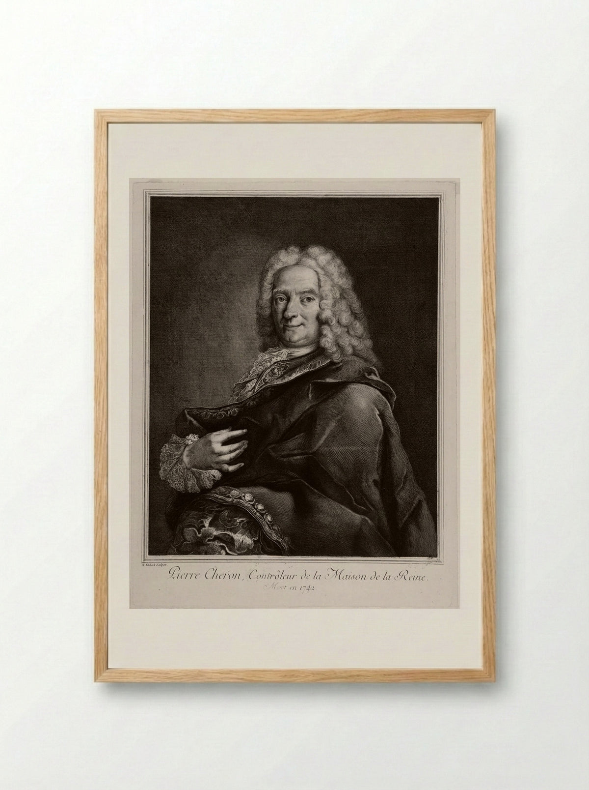 Portrait of Pierre Chéron - Nicolas Edelinck - Framed Print Wood