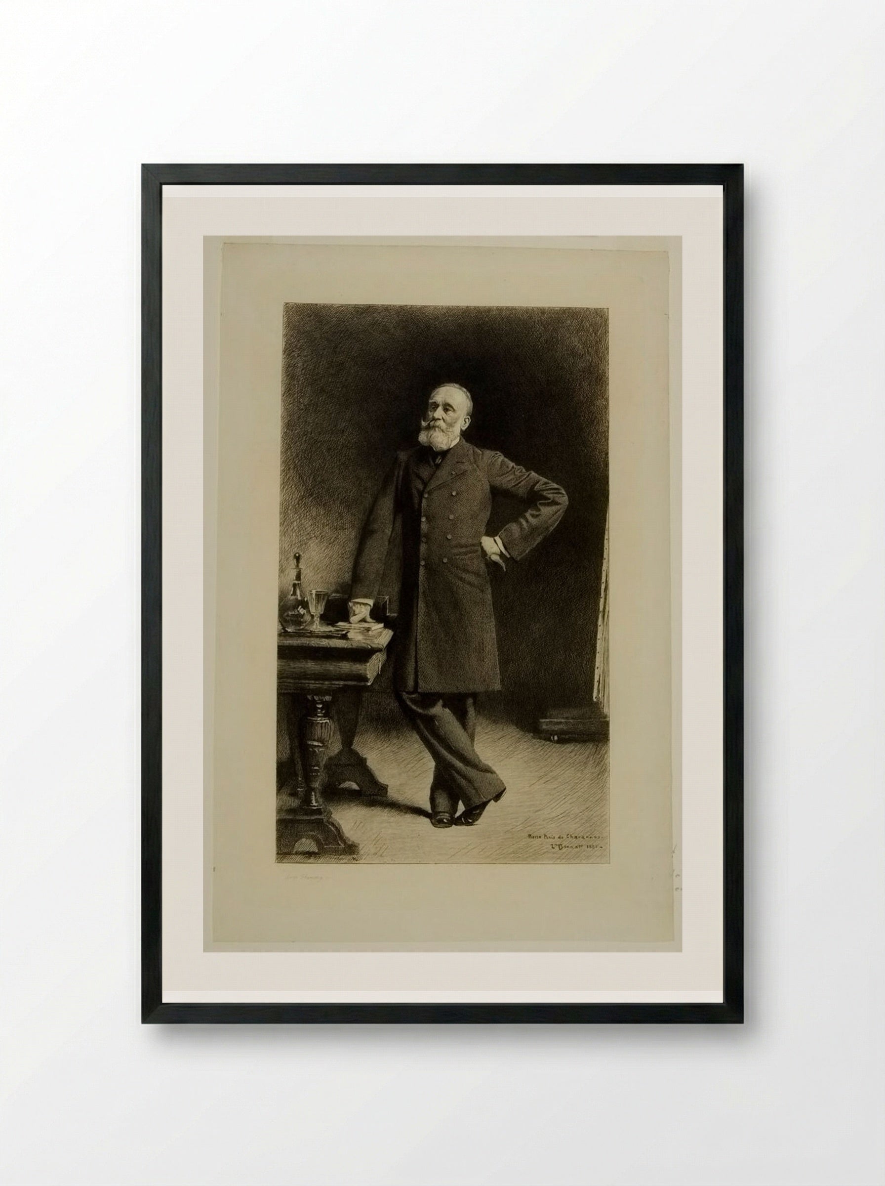 Portrait of Pierre Puvis de Chavannes - Léopold Flameng - Framed Print Black