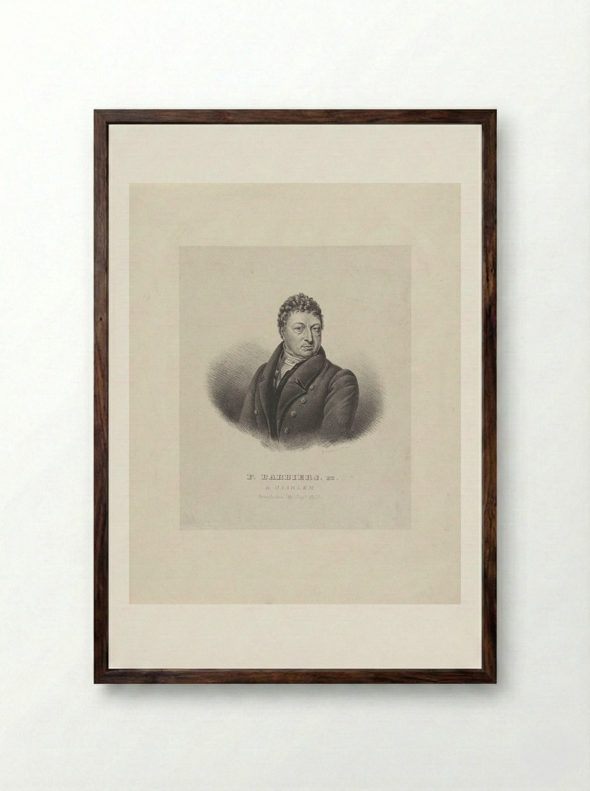 Portrait of Pieter Bartholomeusz. Barbiers - Pieter Bartholomeusz. Barbiers - Framed Print Dark Wood