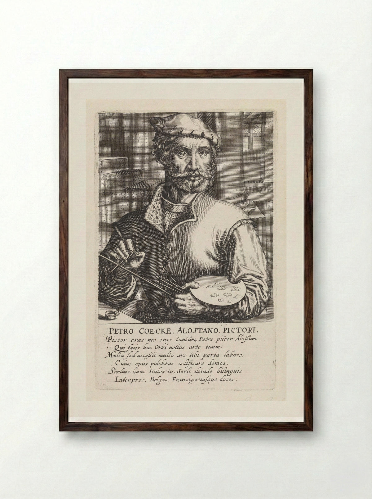 Portrait of Pieter Coecke van Aelst - Hendrick Hondius (I) - Framed Print Dark Wood
