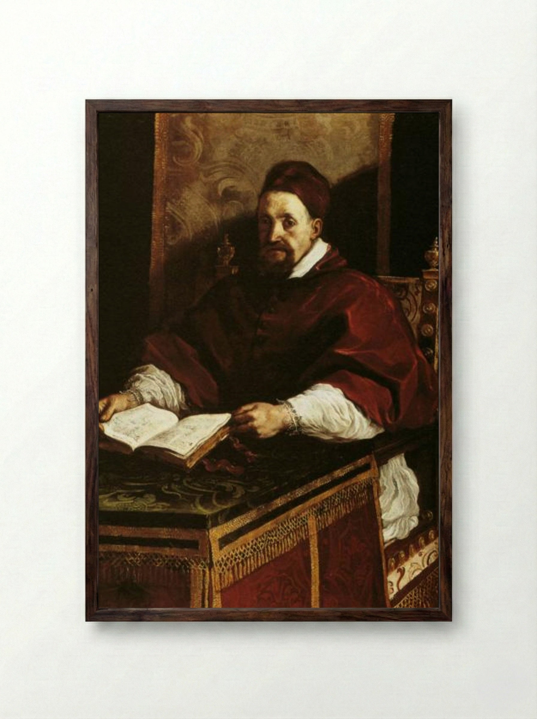Portrait of Pope Gregory XV - Guercino - Framed Print Dark Wood