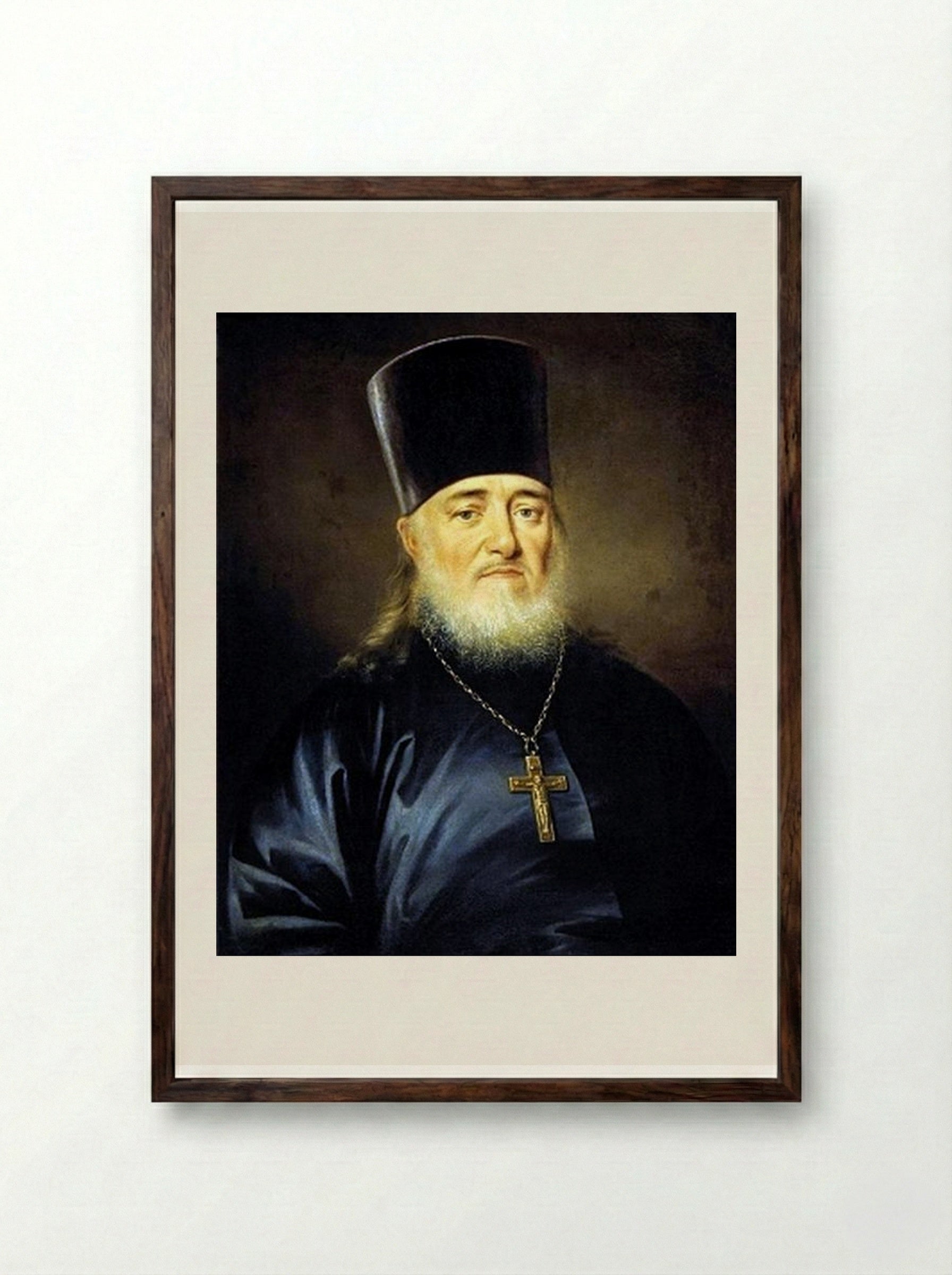 Portrait of Priest Peter Levitzky - Dmitry Levitzky - Framed Print Dark Wood