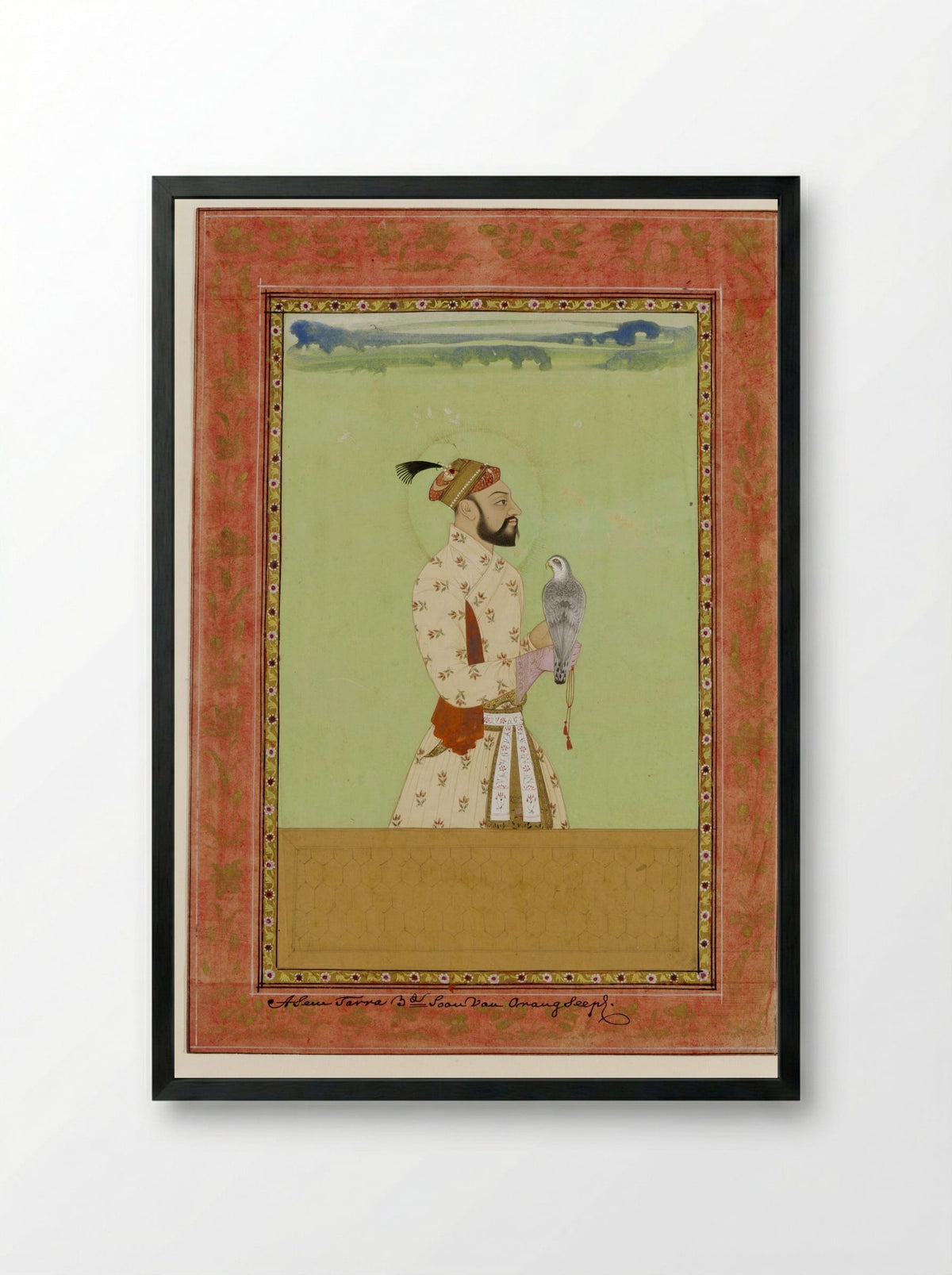 Portrait of Prince Azam Shah - Mughal School - Framed Print Black