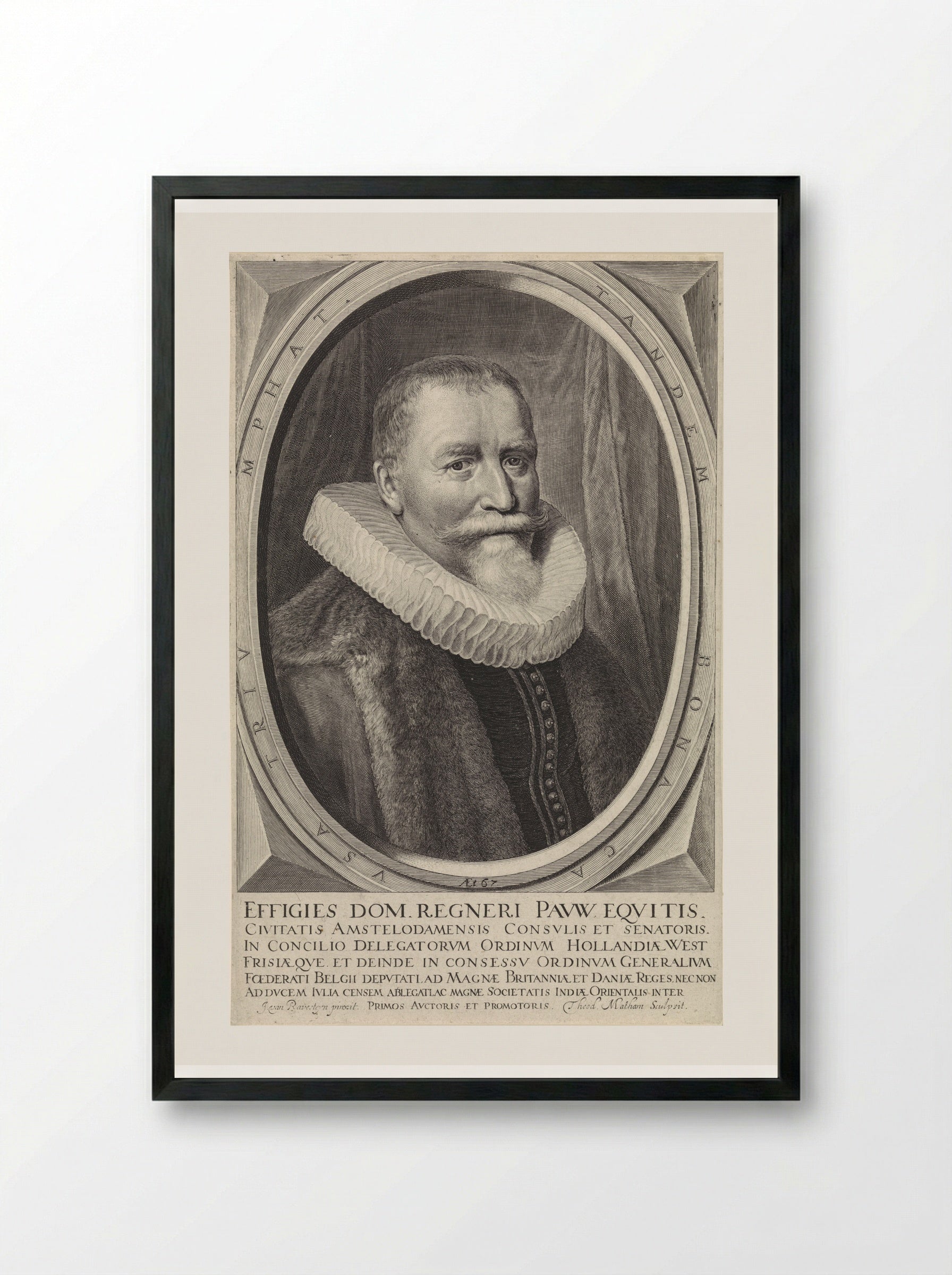 Portrait of Reinier Adriaensz. Pauw at Age 67 - Theodor Matham - Framed Print Black