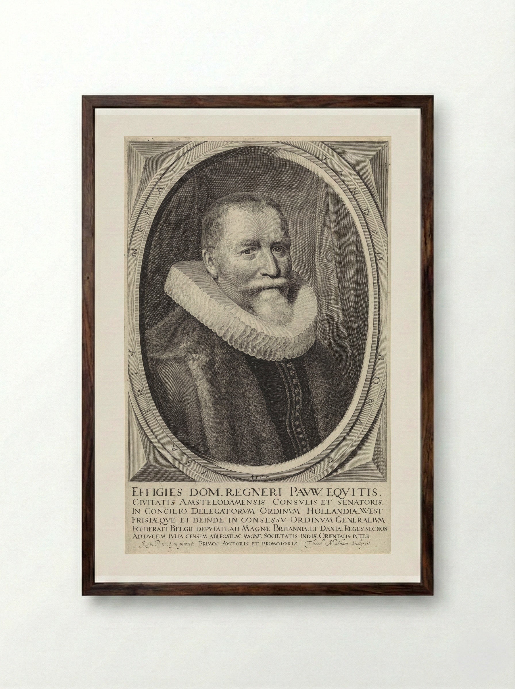 Portrait of Reinier Adriaensz. Pauw at Age 67 - Theodor Matham - Framed Print Dark Wood