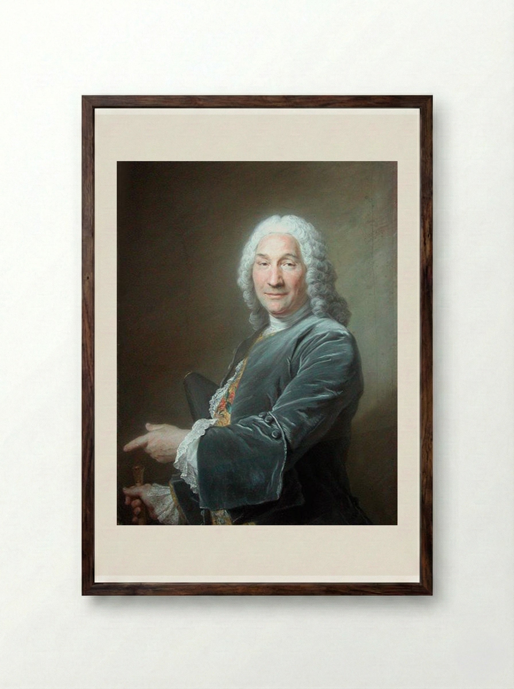 Portrait of René Frémin, Sculptor - Maurice Quentin de La Tour - Framed Print Dark Wood