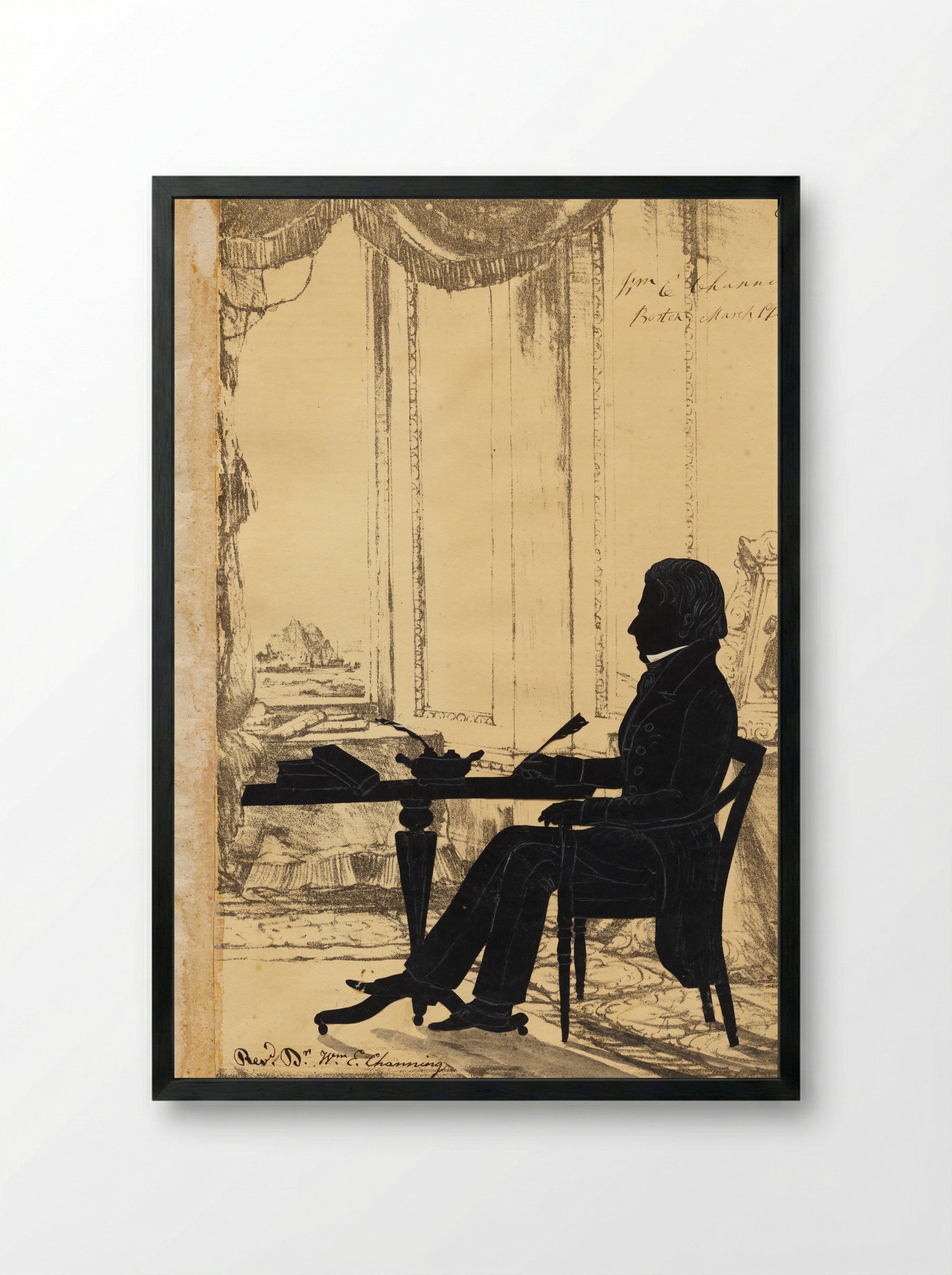 Portrait of Reverend William Ellery Channing - Auguste Edouart - Framed Print Black