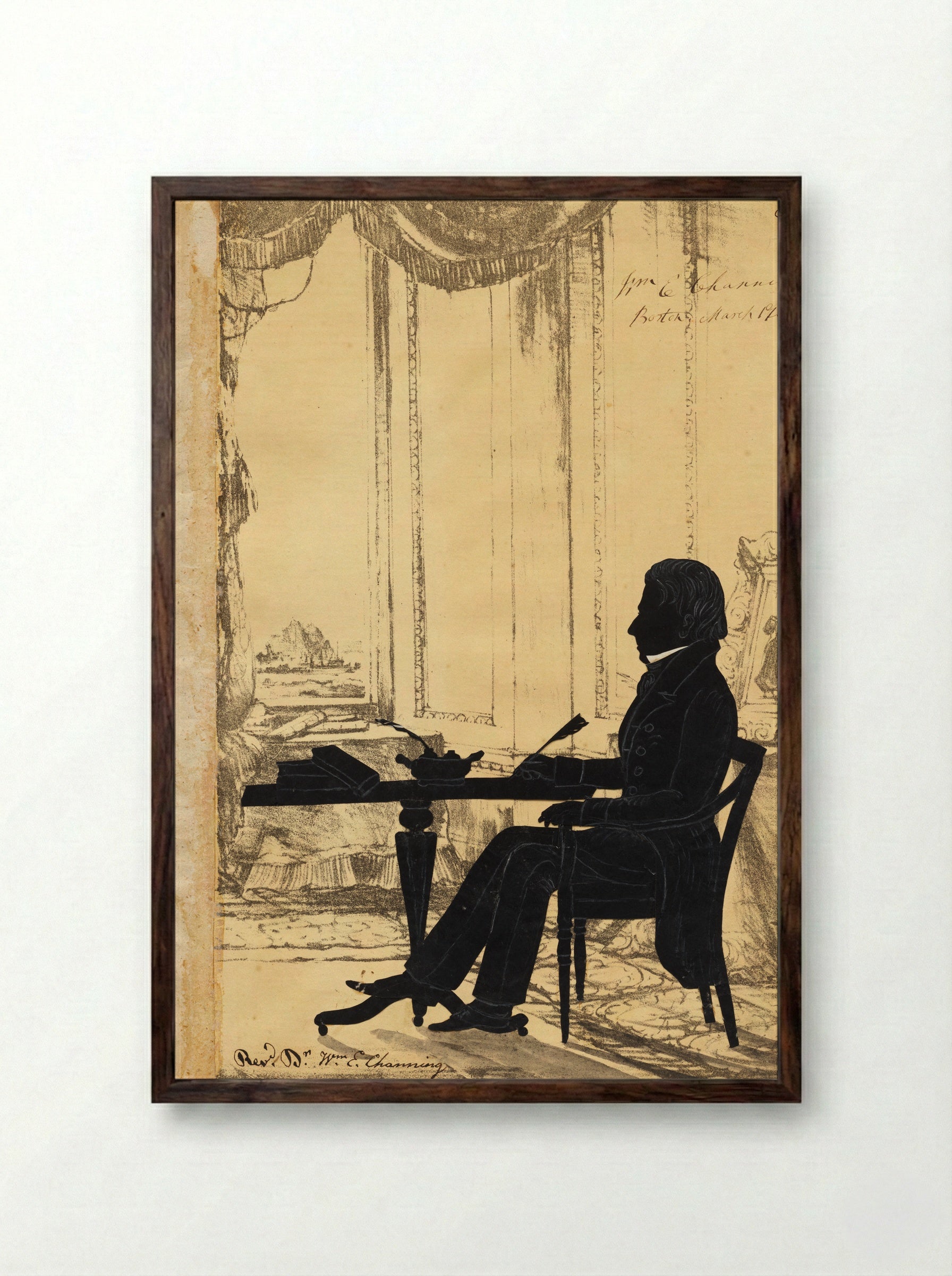 Portrait of Reverend William Ellery Channing - Auguste Edouart - Framed Print Dark Wood