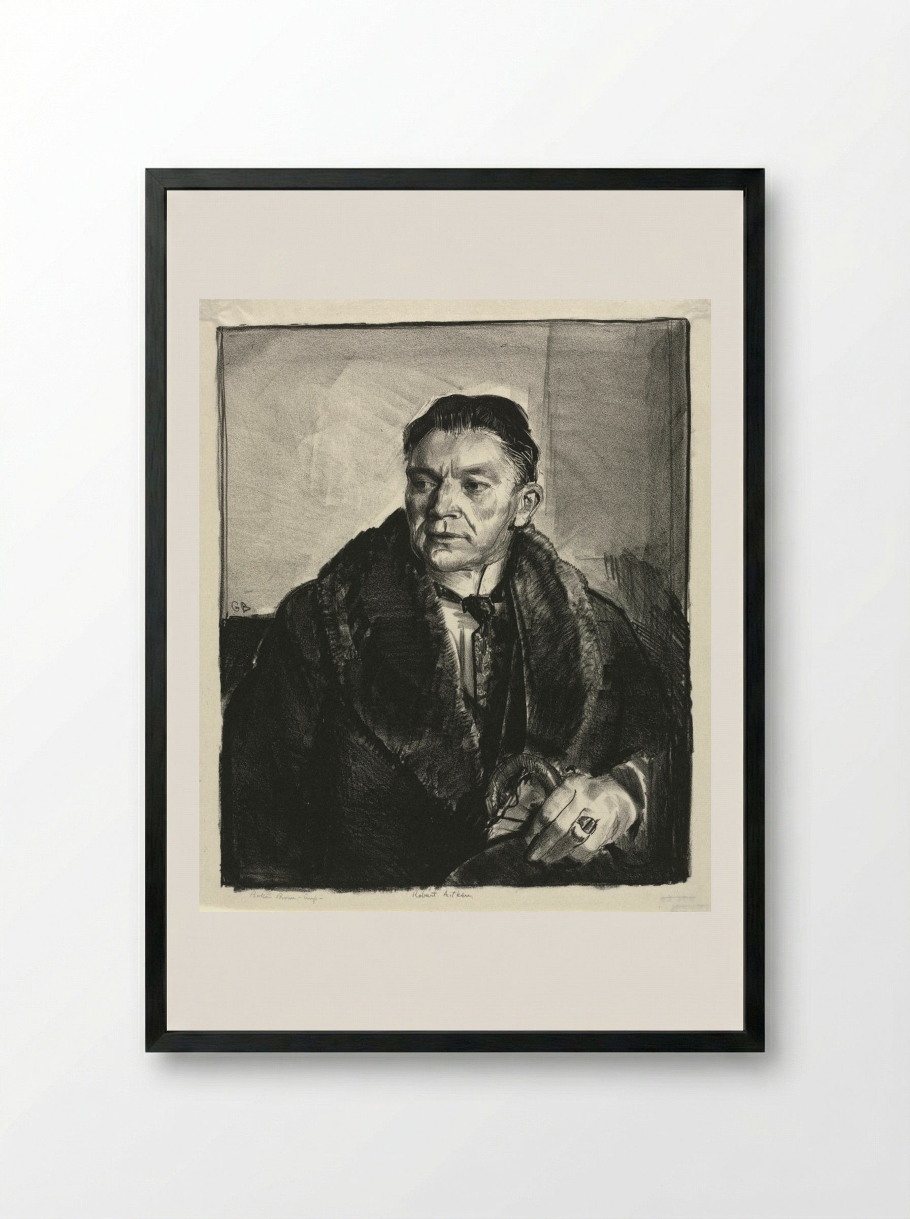 Portrait of Robert Aitken, Second Stone - George Bellows - Framed Print Black