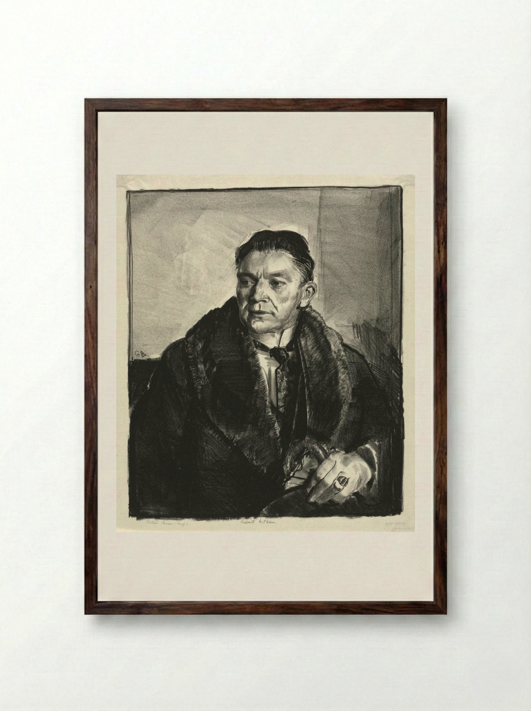 Portrait of Robert Aitken, Second Stone - George Bellows - Framed Print Dark Wood