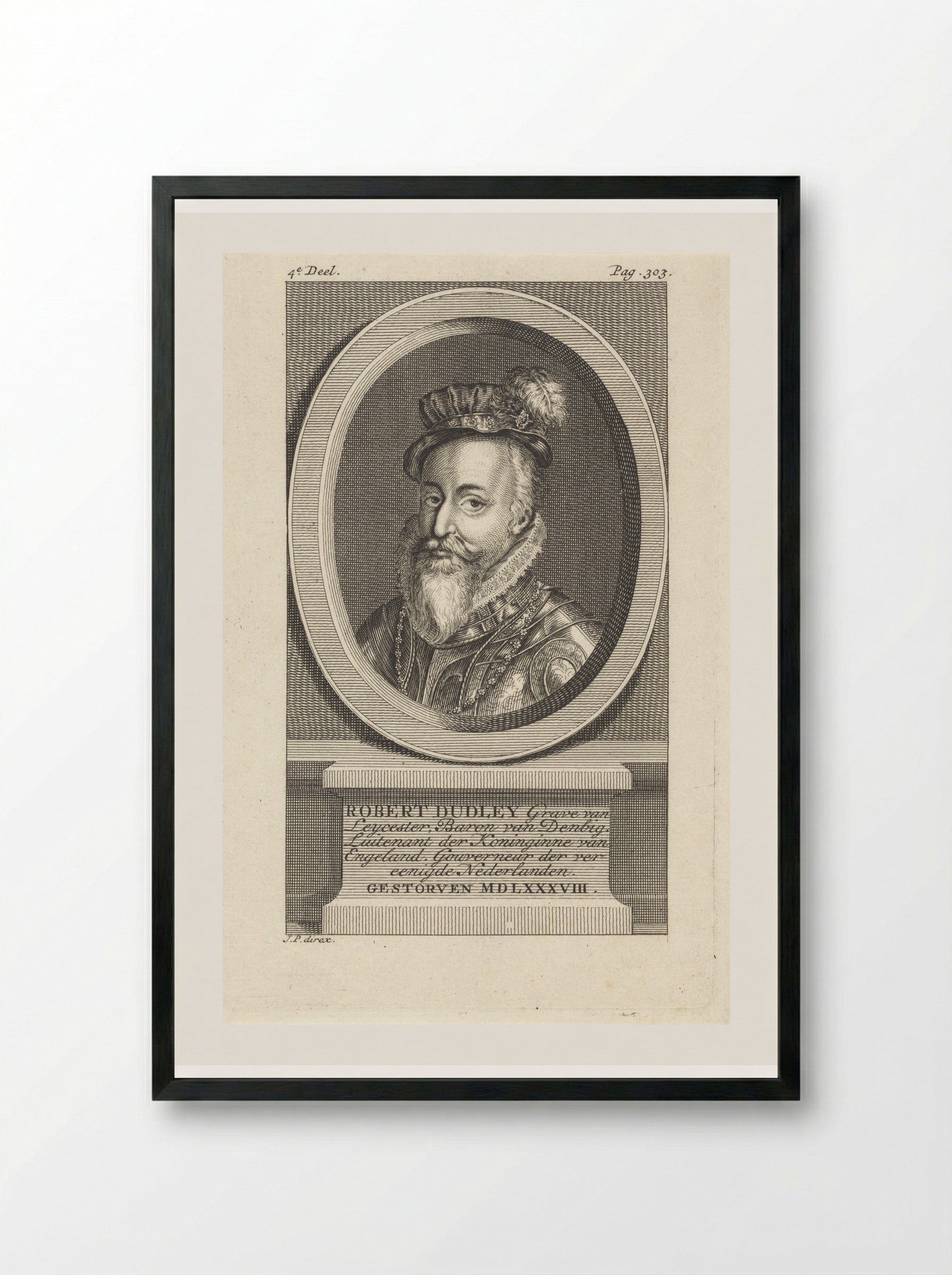Portrait of Robert Dudley, Earl of Leicester - Jan Punt - Framed Print Black