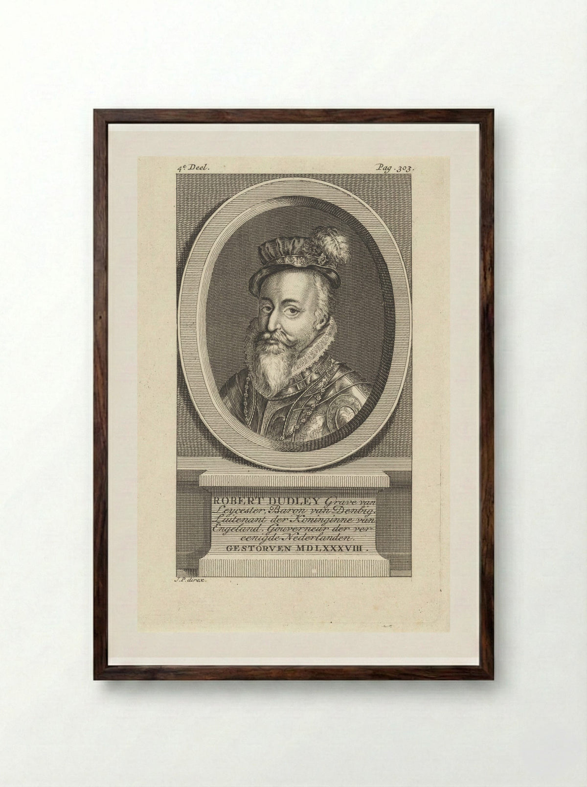 Portrait of Robert Dudley, Earl of Leicester - Jan Punt - Framed Print Dark Wood