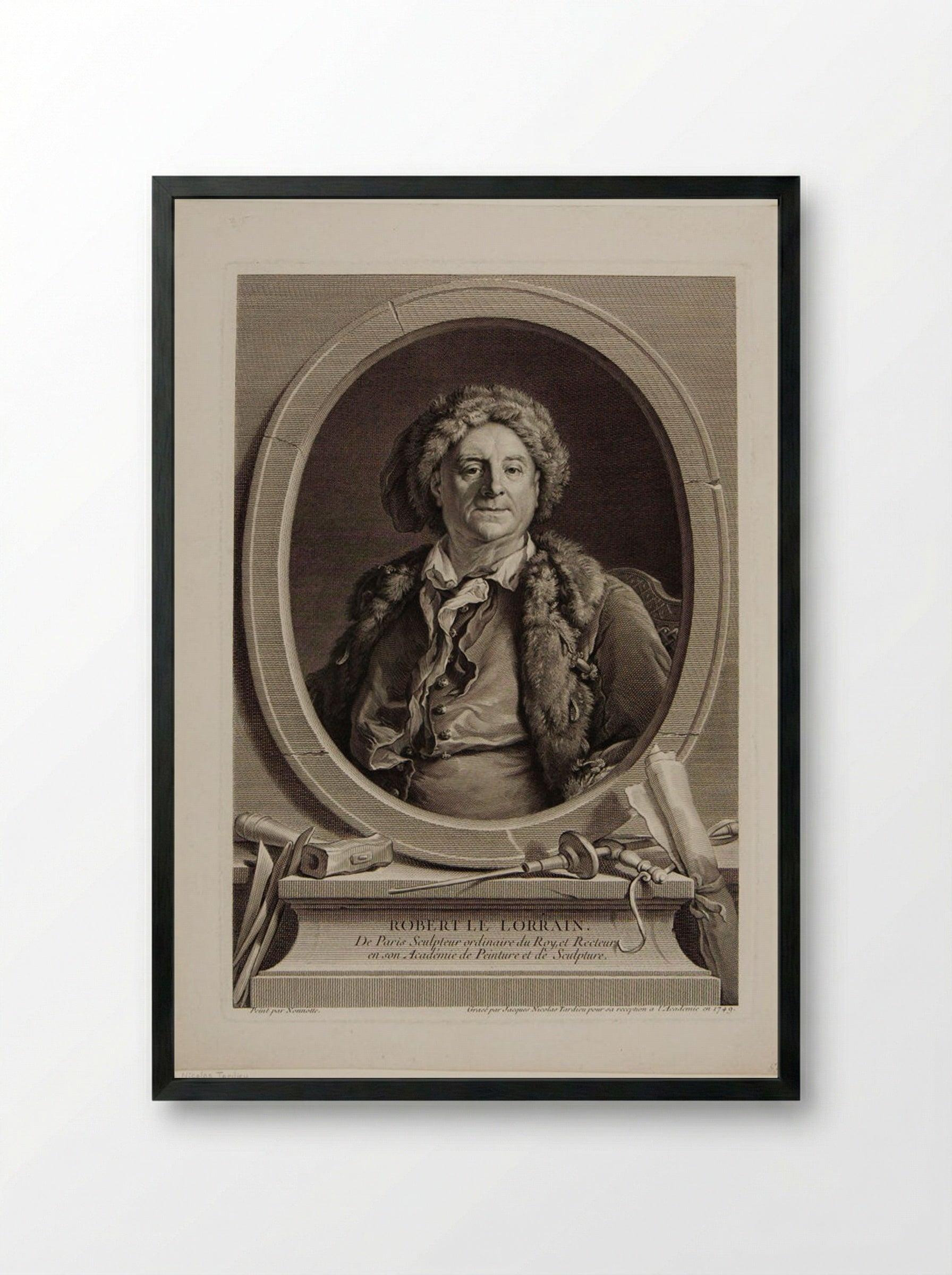 Portrait of Robert Le Lorrain - Jacques Nicolas Tardieu - Framed Print Black