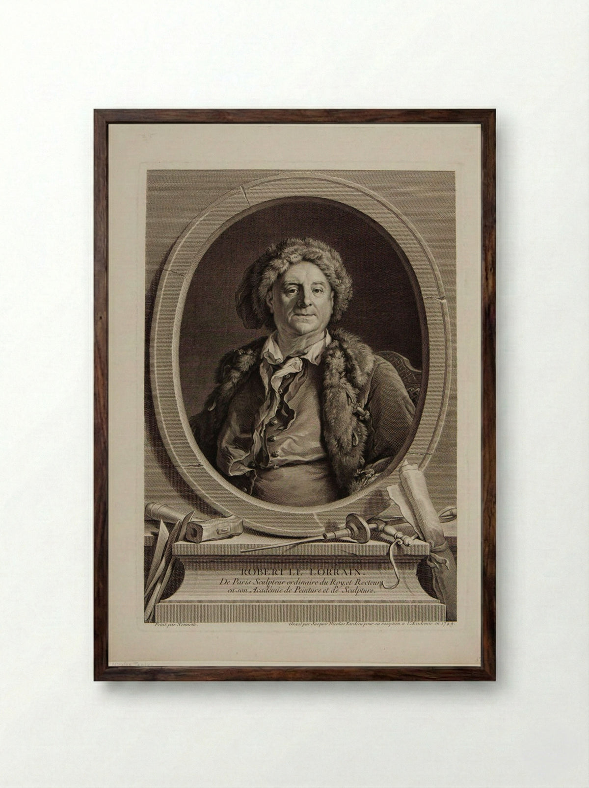 Portrait of Robert Le Lorrain - Jacques Nicolas Tardieu - Framed Print Dark Wood