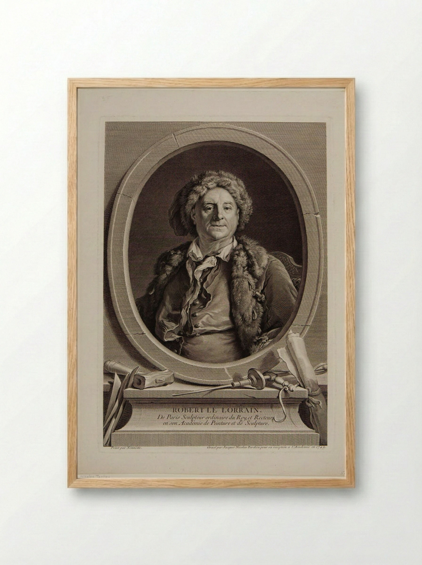 Portrait of Robert Le Lorrain - Jacques Nicolas Tardieu - Framed Print Wood