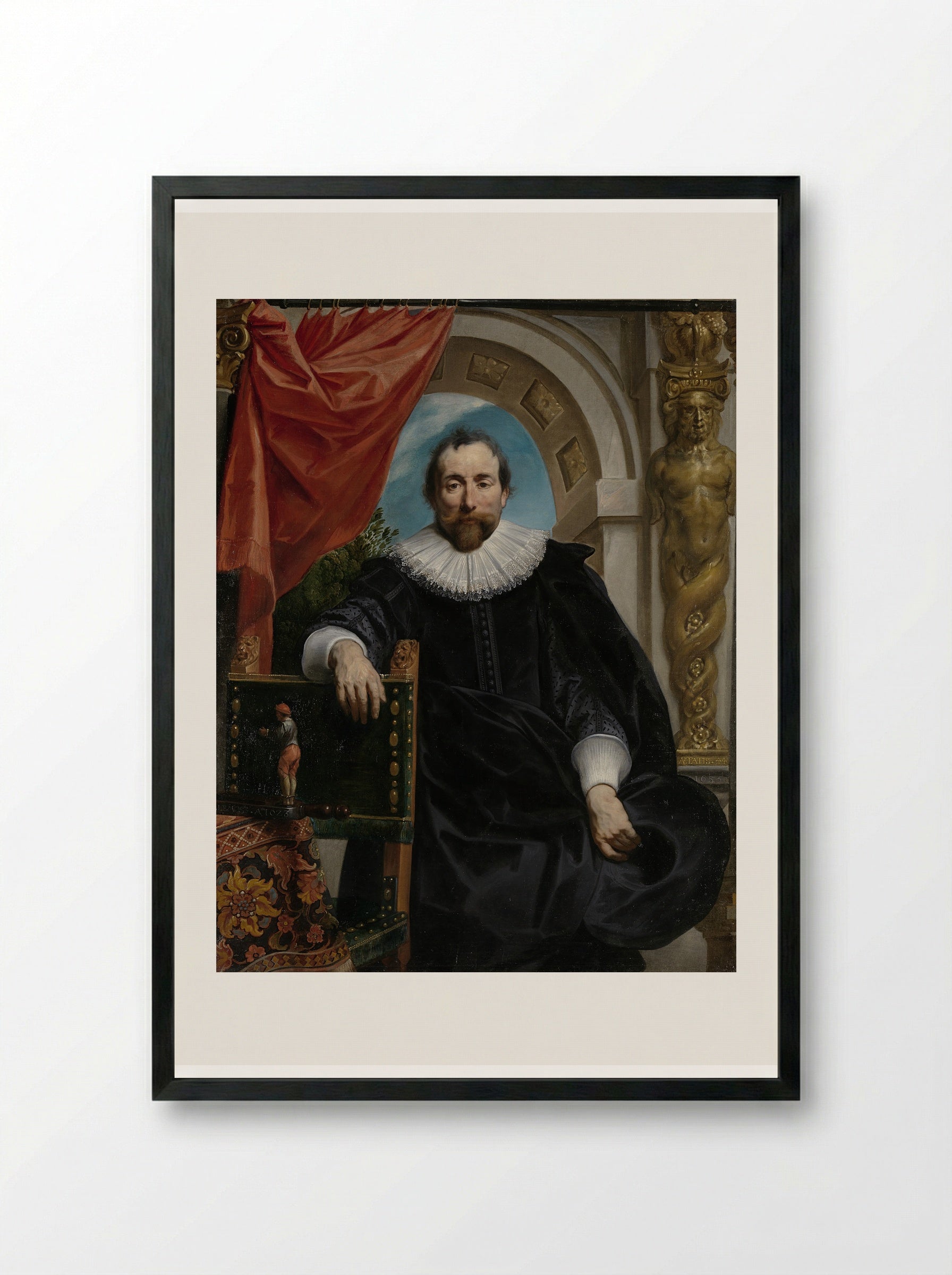 Portrait of Rogier Witer - Jacob Jordaens - Framed Print Black