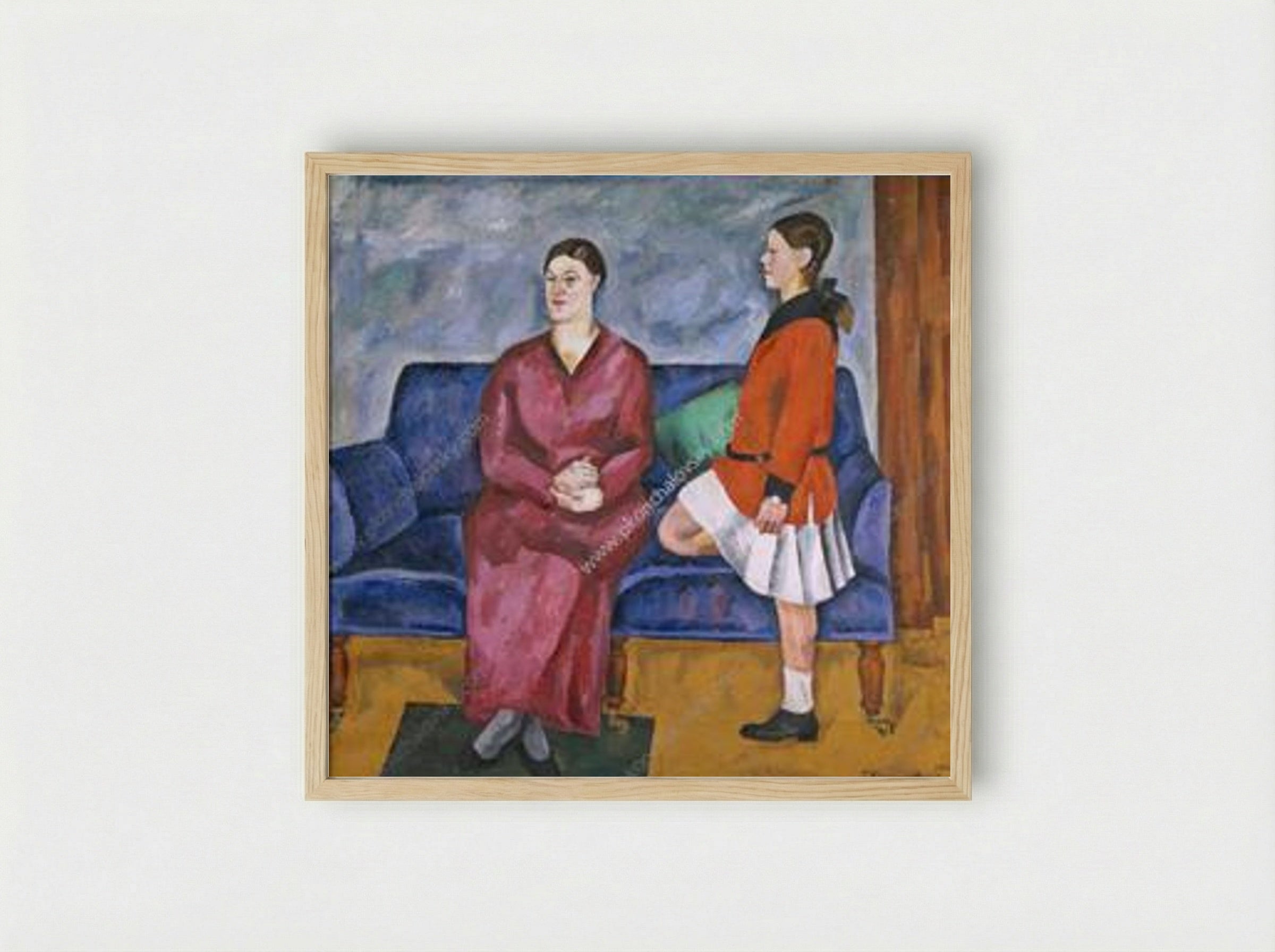 Portrait of S. P. Konchalovsky with her daughter - Pyotr Konchalovsky - Framed Print Wood
